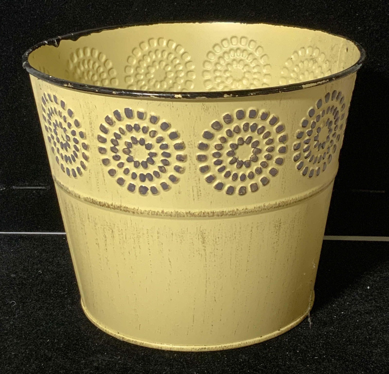 Saffron Yellow Repousse Tole Cachepot (1 of 5)