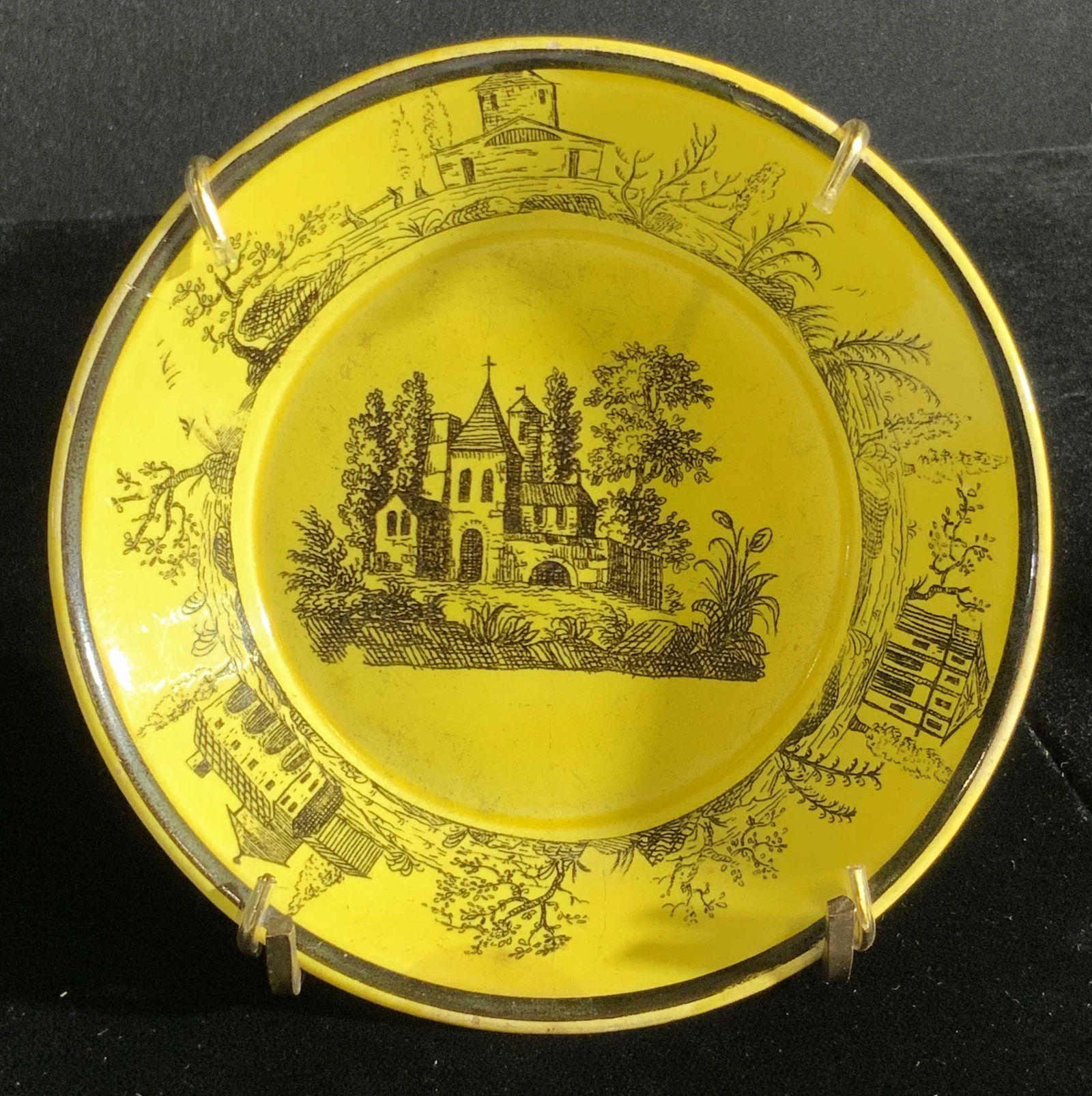 Vtg Canary Yellow Style Transfer War Ceramic Plate (1 of 9)