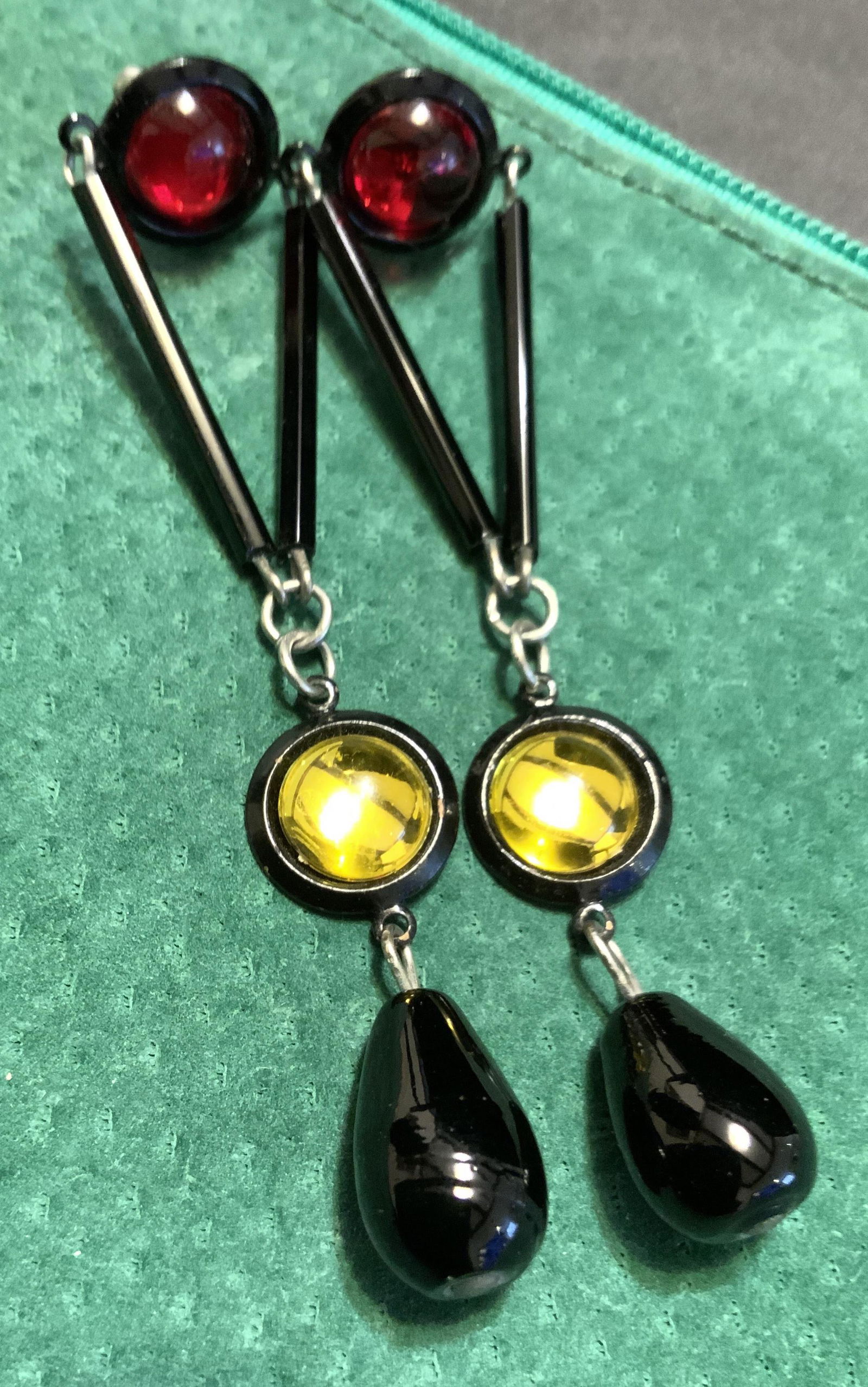 Pair Red Yellow Black Dangle Earrings (1 of 9)