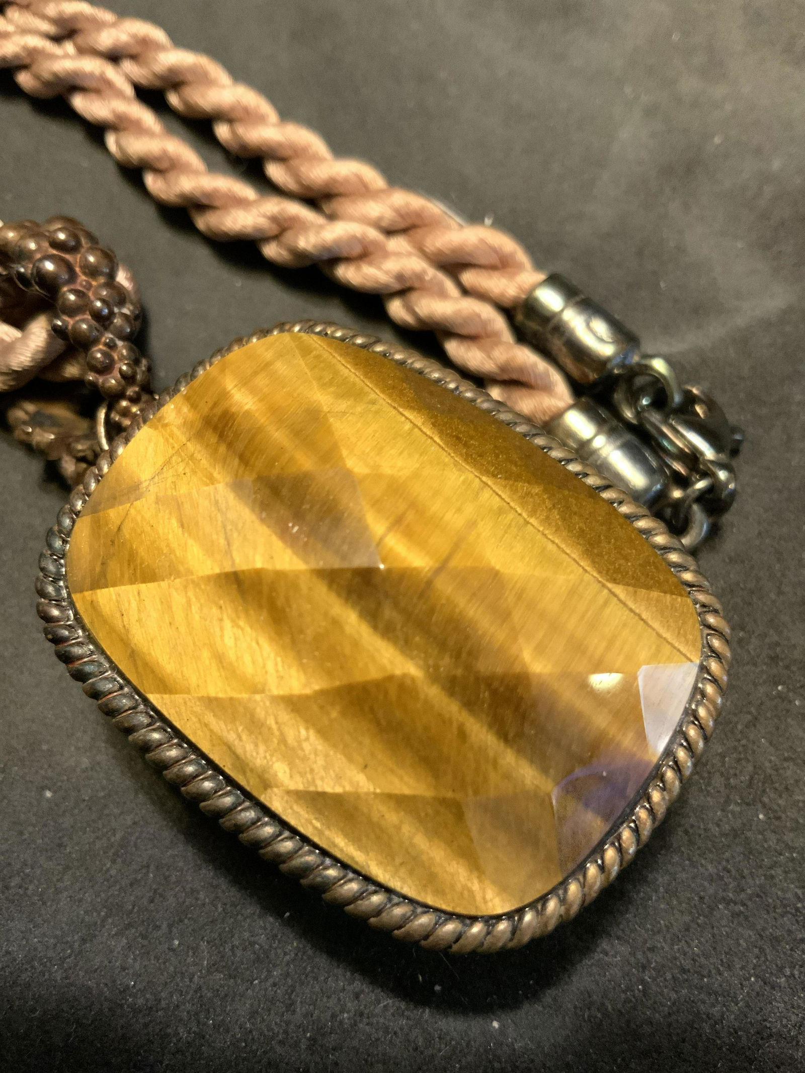 Signed Sterling Brass Tigers Eye Stone Necklace (1 of 13)