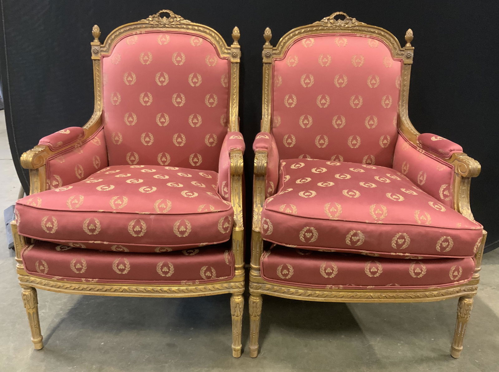 Pair Vintage Upholstered BERGERE Arm Chairs (1 of 19)