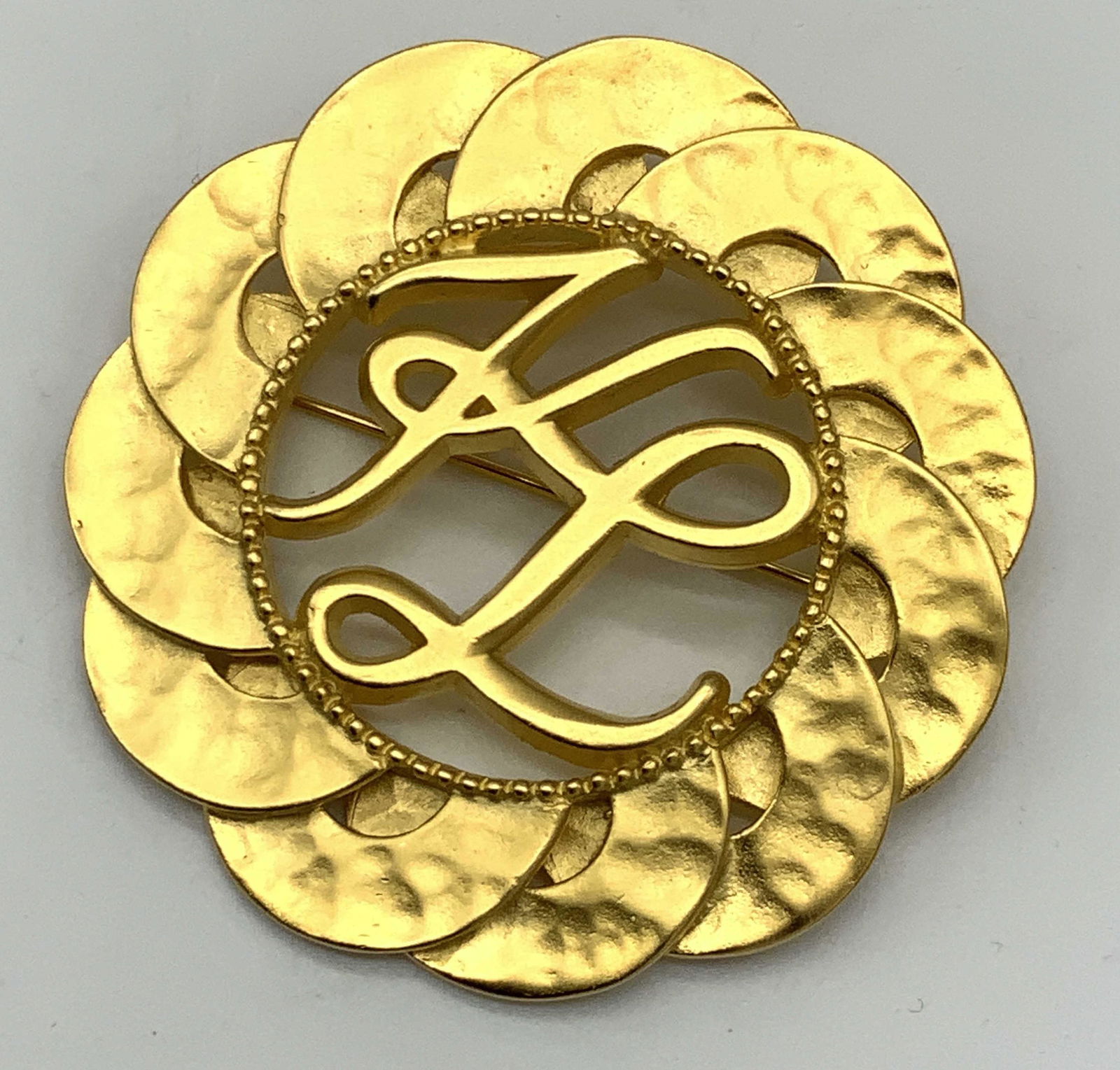 Signed Karl LAGERFELD Initial Gold tone Brooch, (1 of 11)