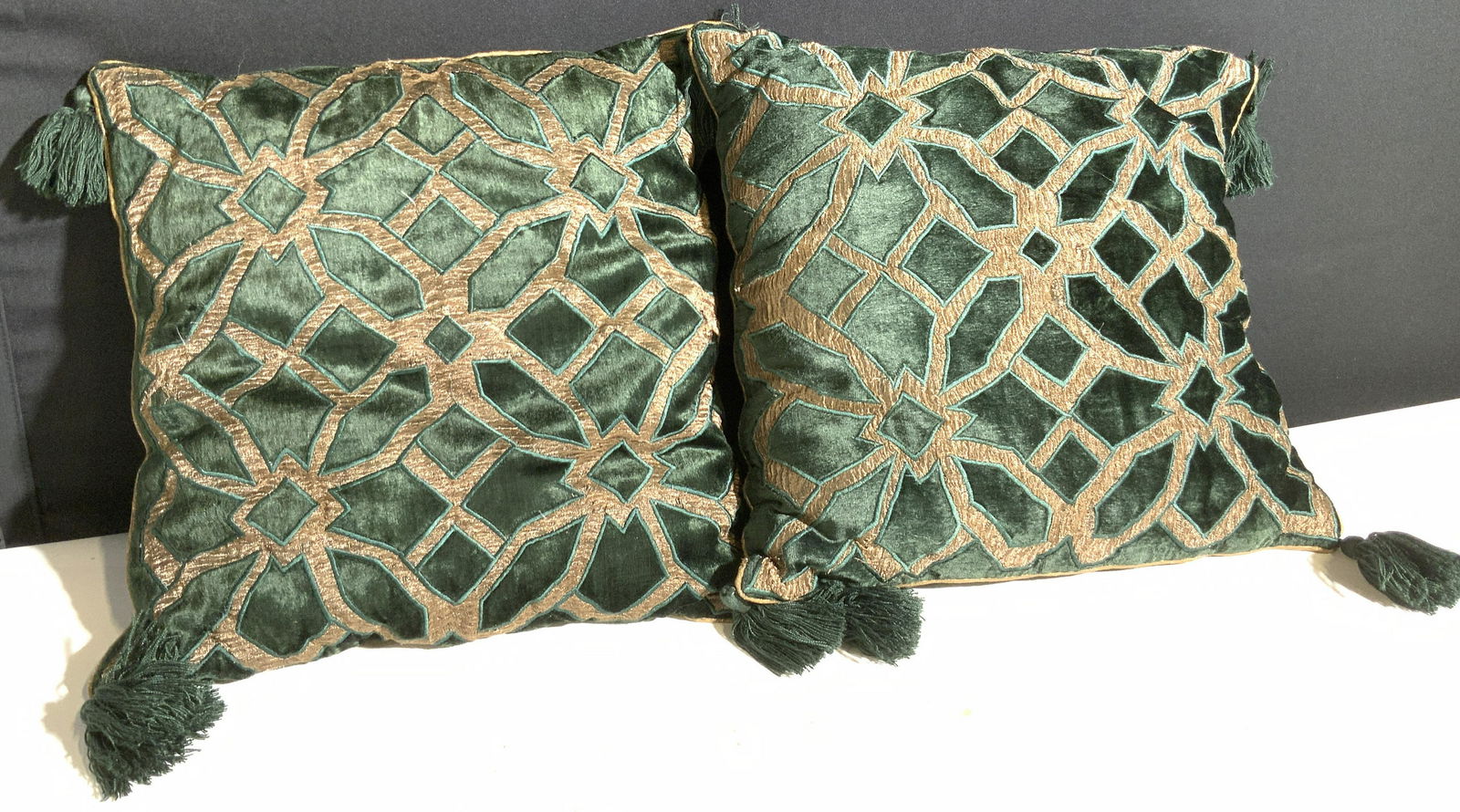 Pair Green Patterned Velvet Tasseled Toss Pillows (1 of 13)