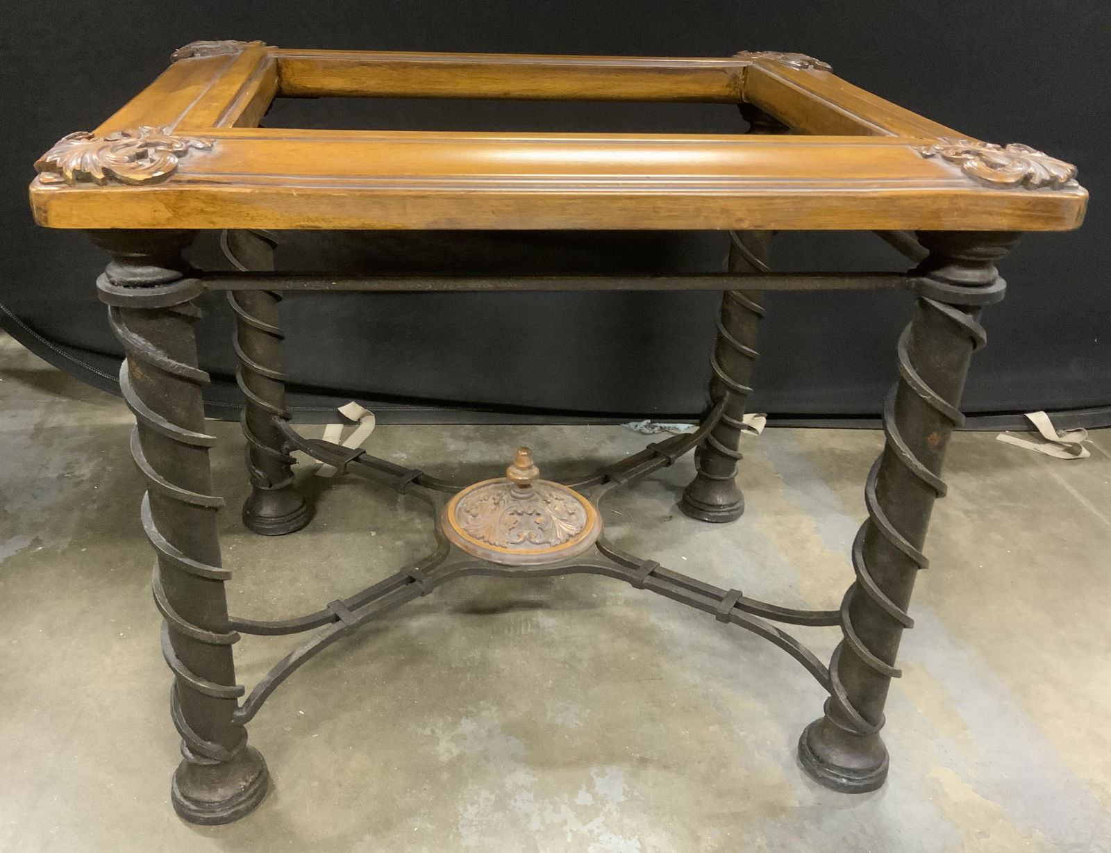 Glass Topped Wood & Wrought Iron Side Table (1 of 13)