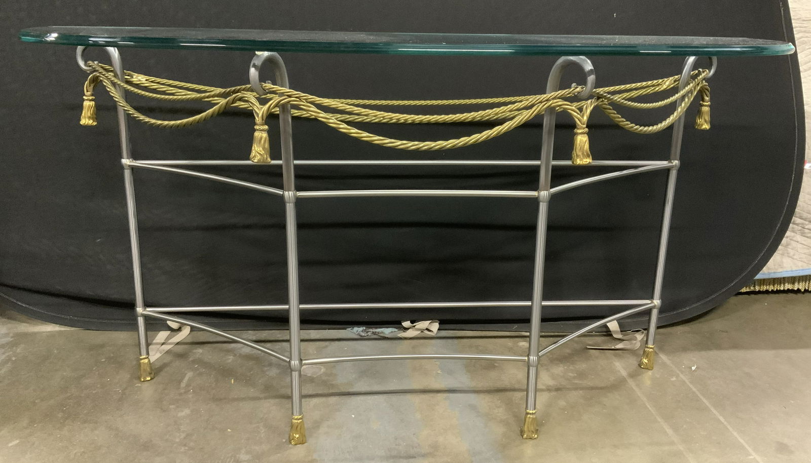 Glass Topped Demilune Table w Metal Frame (1 of 10)