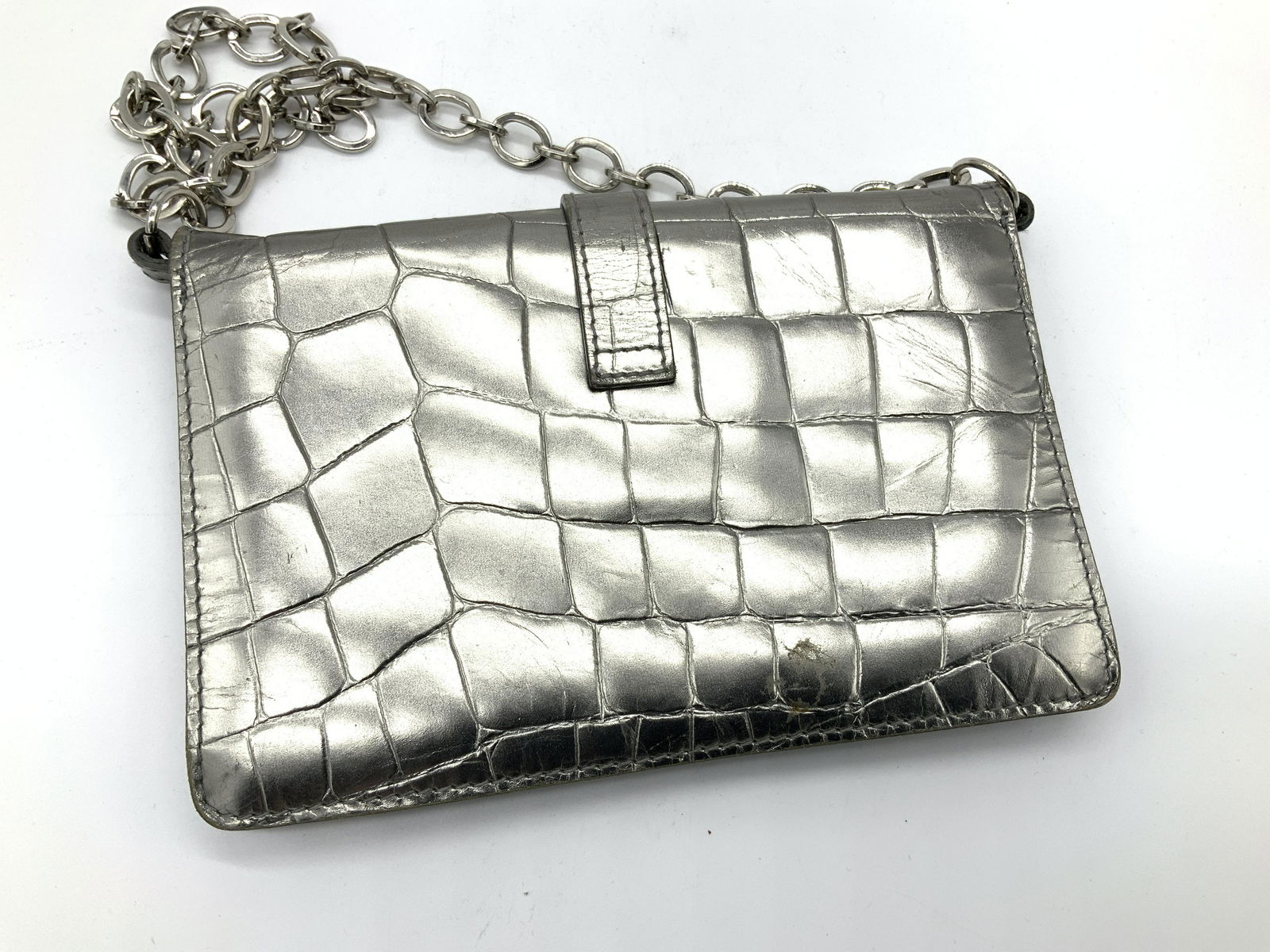 FURLA Silver Leather Croc Style Purse, Italy (1 of 9)