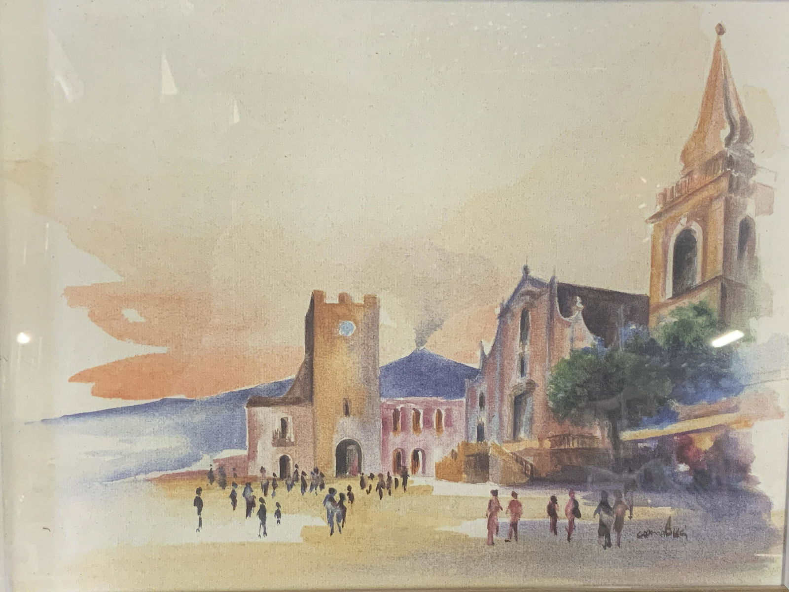 Signed Offset Litho Watercolor Style Townscape (1 of 10)