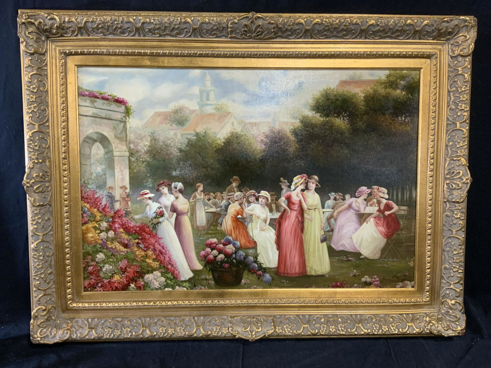 JOHN PIBON Signed Oil on Canvas Garden Party Scene (1 of 13)