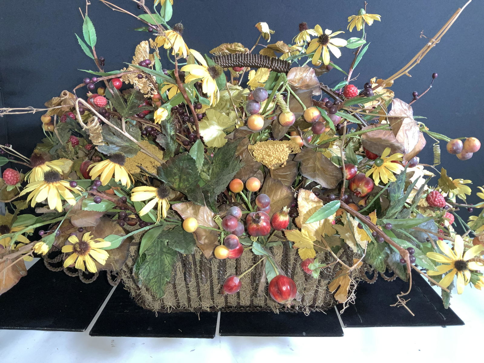 Antique Hand Formed Wire Basket Bouquet of Flowers (1 of 13)