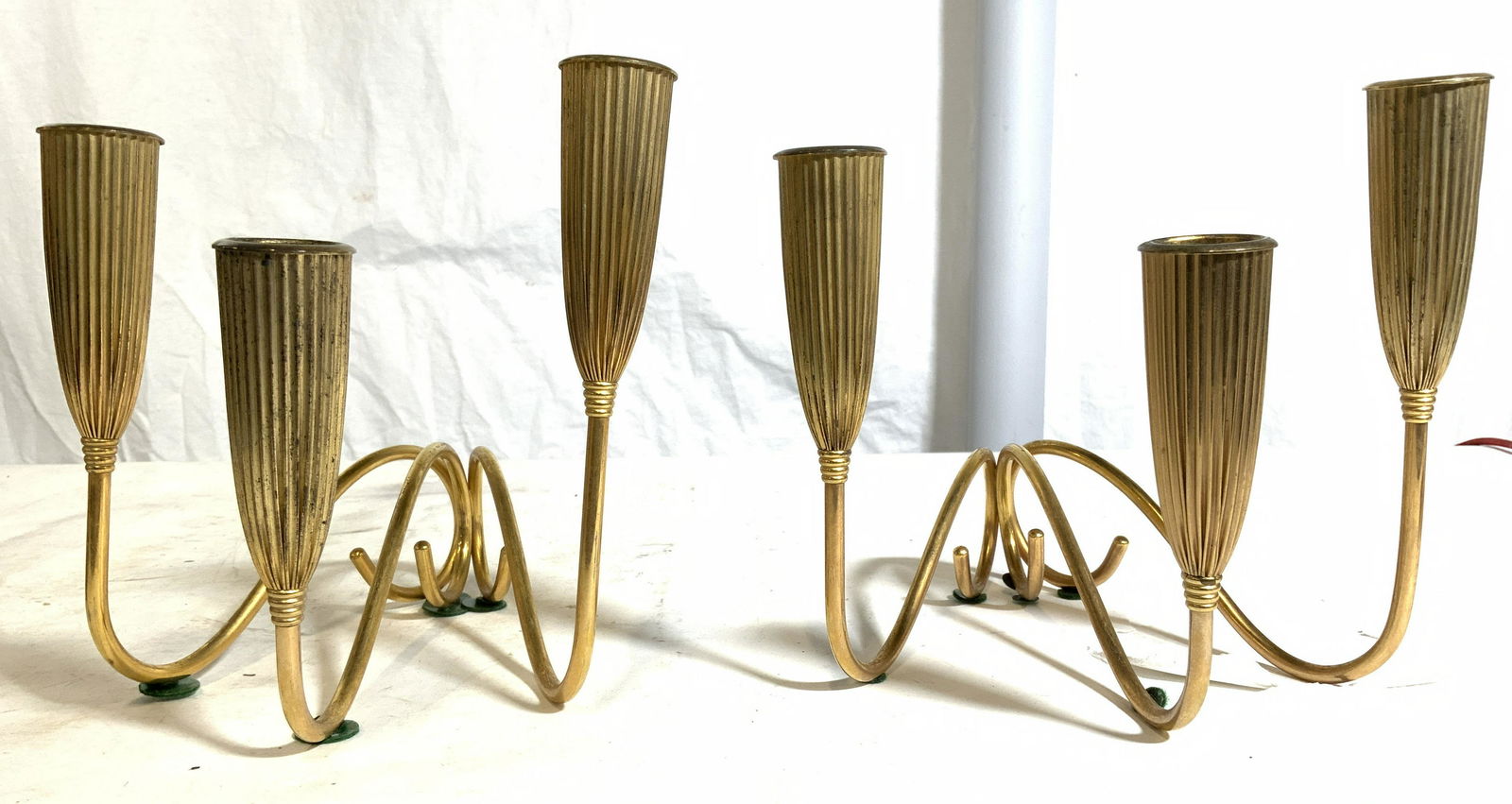 Pair 3 Arm Gold Toned Candelabras (1 of 10)