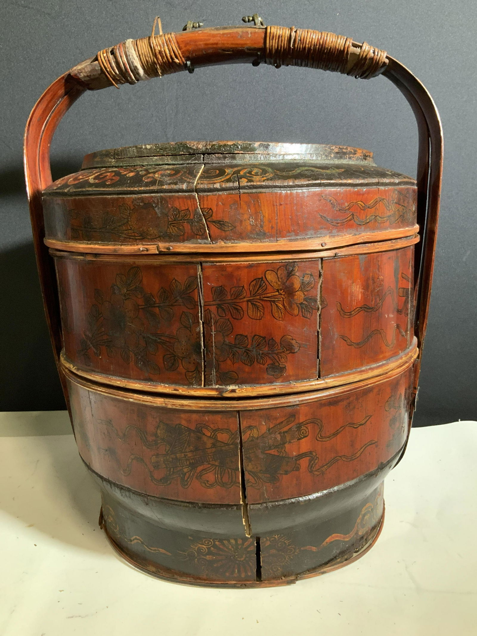 Handmade Antique Asian Wedding Basket, Signed (1 of 11)