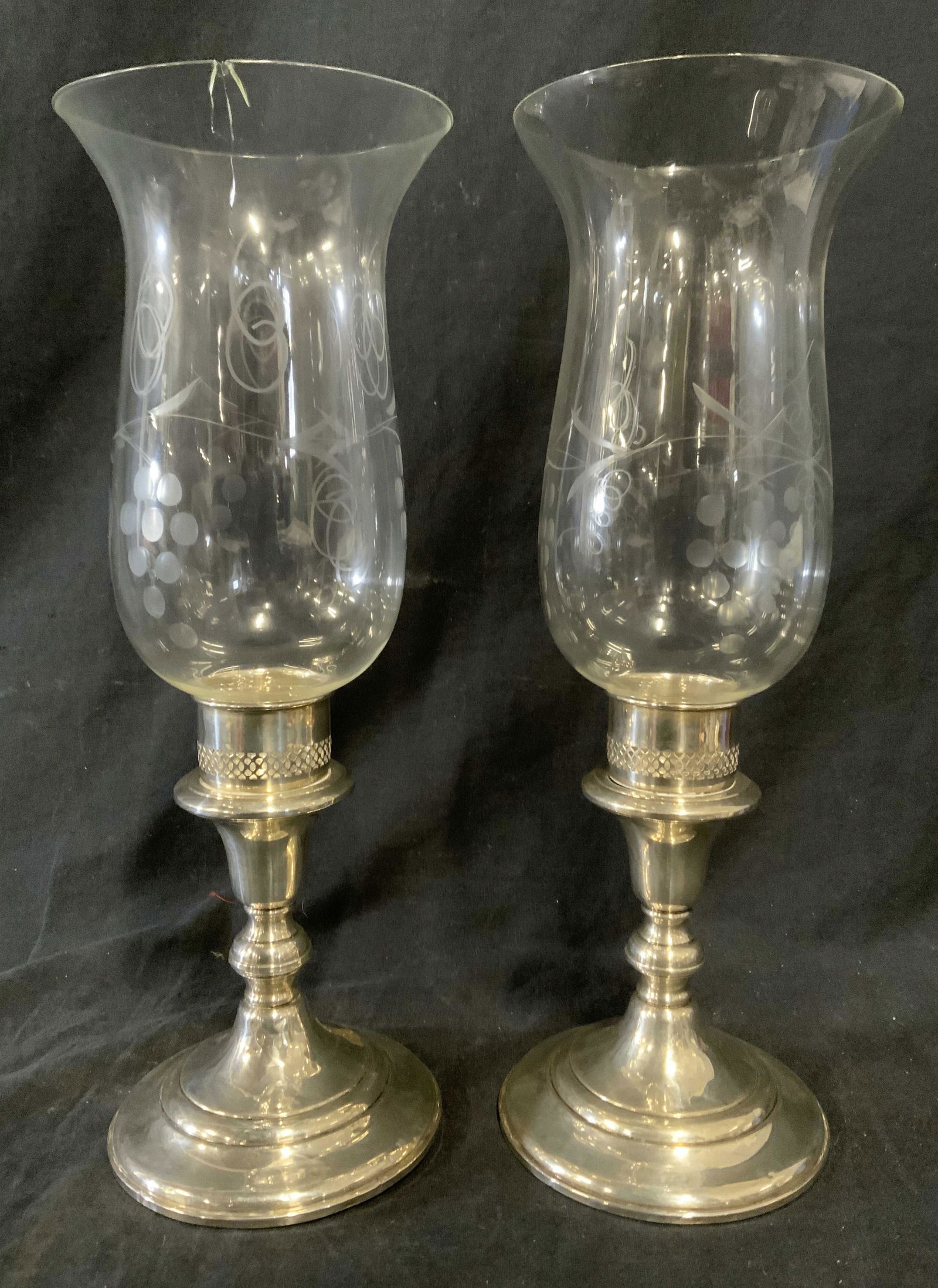 Pair Sterling Silver Candlestick Holders w Glass (1 of 10)