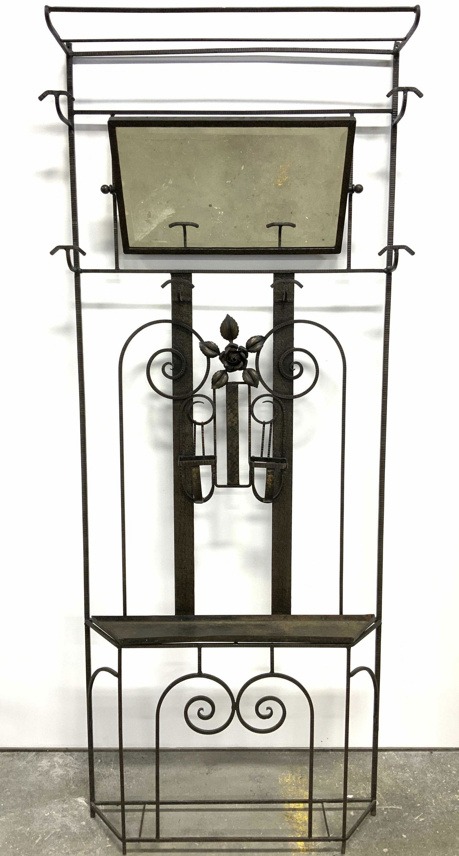 Intricately Detailed Iron Hall Rack W Bevel Mirror (1 of 12)