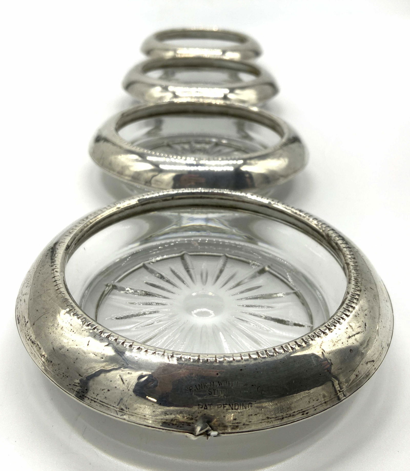 Set 4 FRANK M WHITING CO Sterling & Glass Coasters (1 of 10)