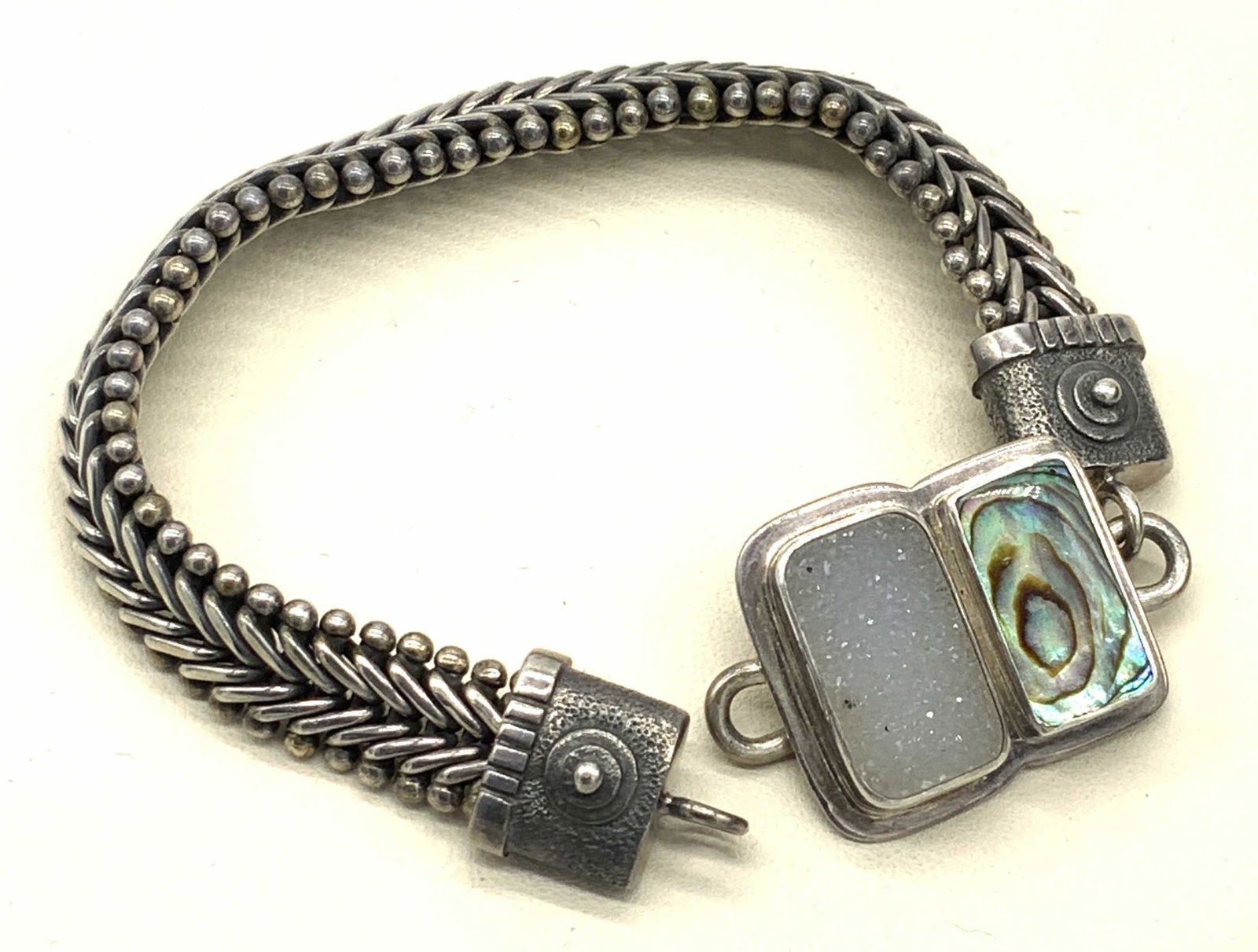 Sterling Silver Bracelet w Druzy, Abalone Clasp (1 of 6)