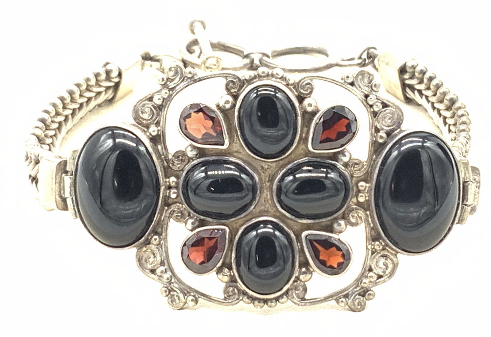 Onyx & Garnet Sterling Silver Toggle Bracelet (1 of 8)