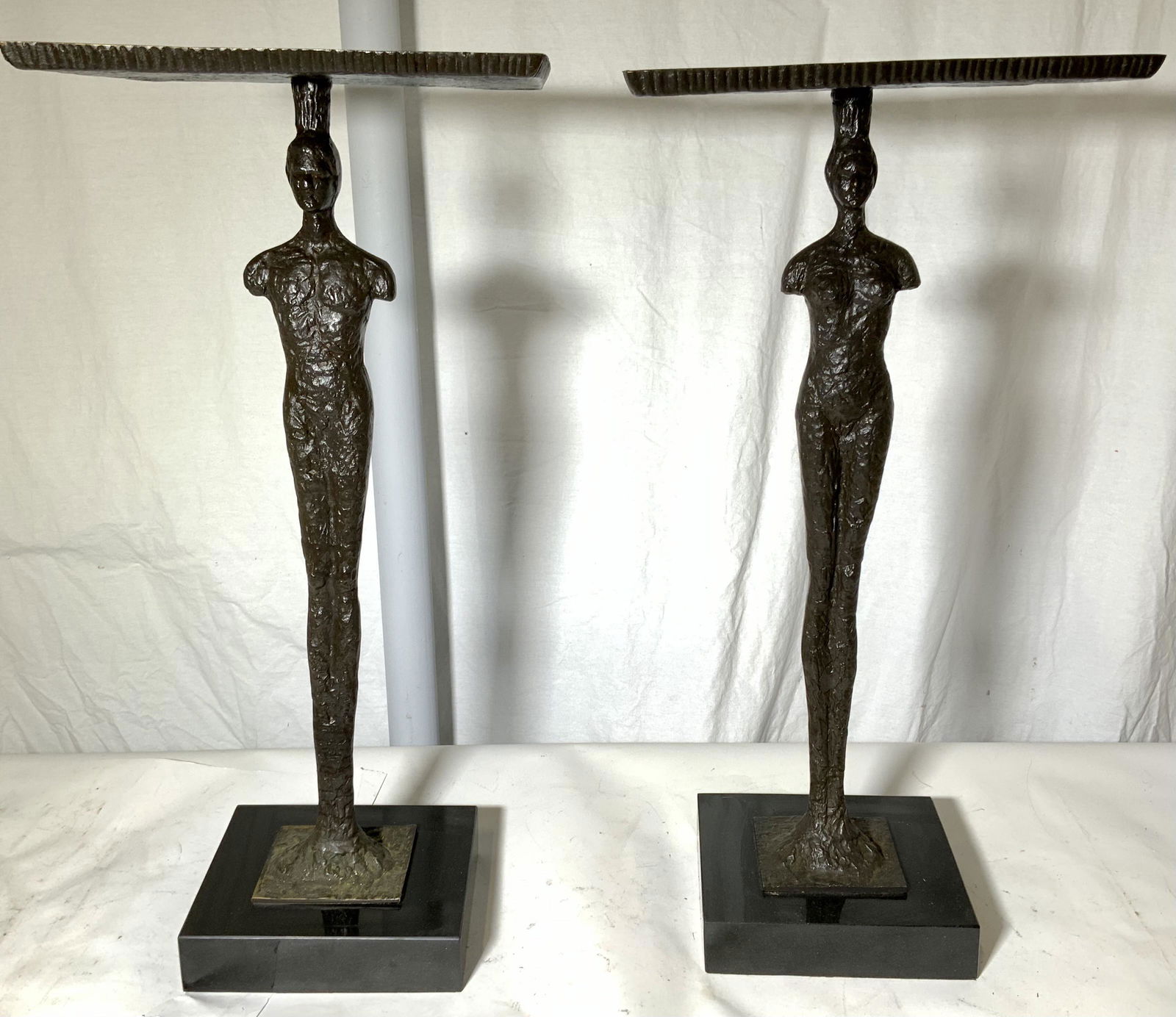 Pair GIACOMETTI Style Bronze Figural End Tables (1 of 20)