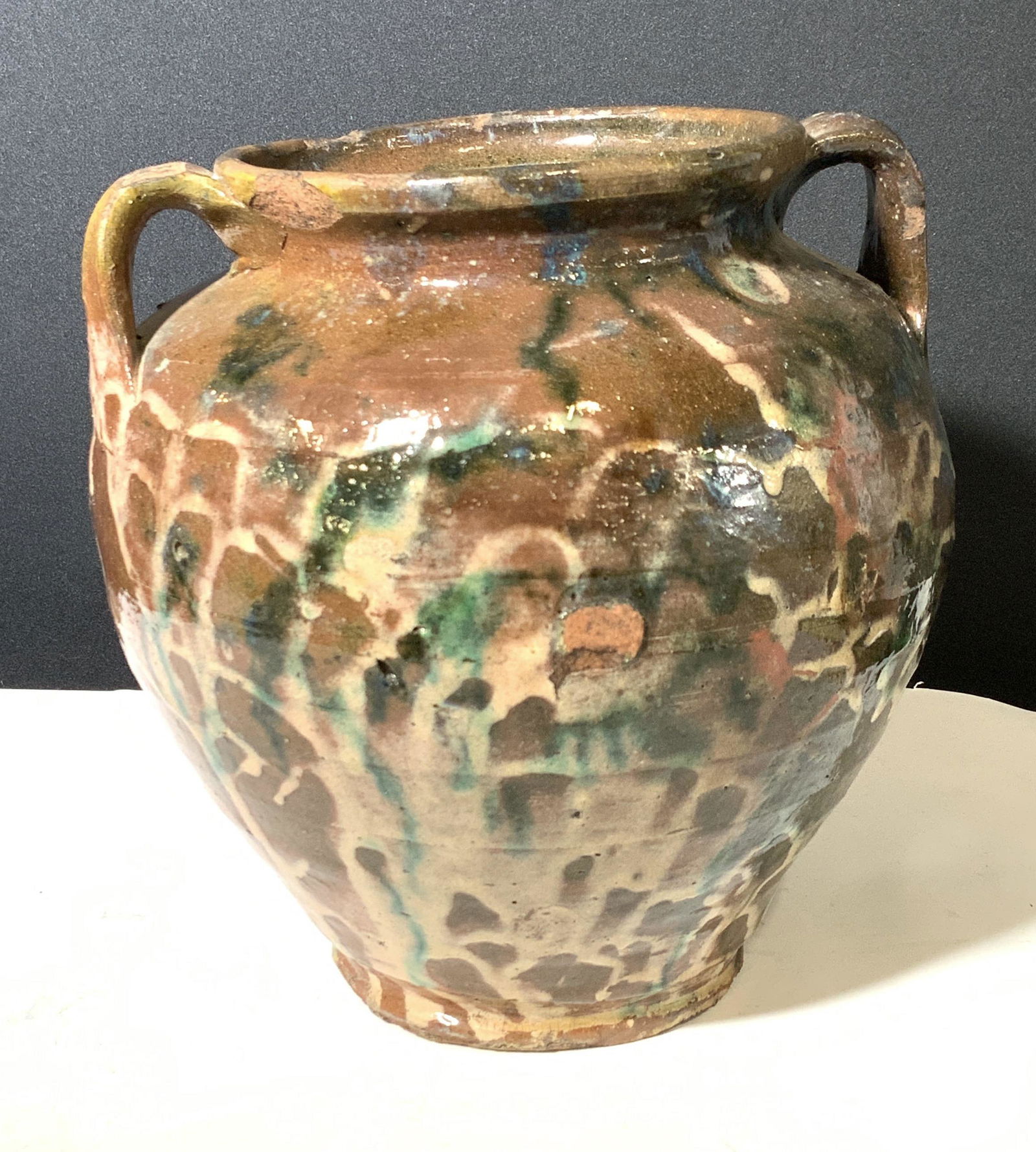 ANTIQUE FRENCH GLAZED POTTERY JUG (1 of 9)