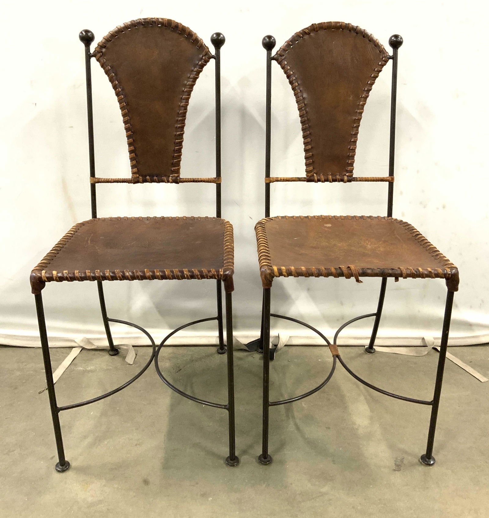 Pair Metal Chairs W Leather Seats & Backrests (1 of 11)