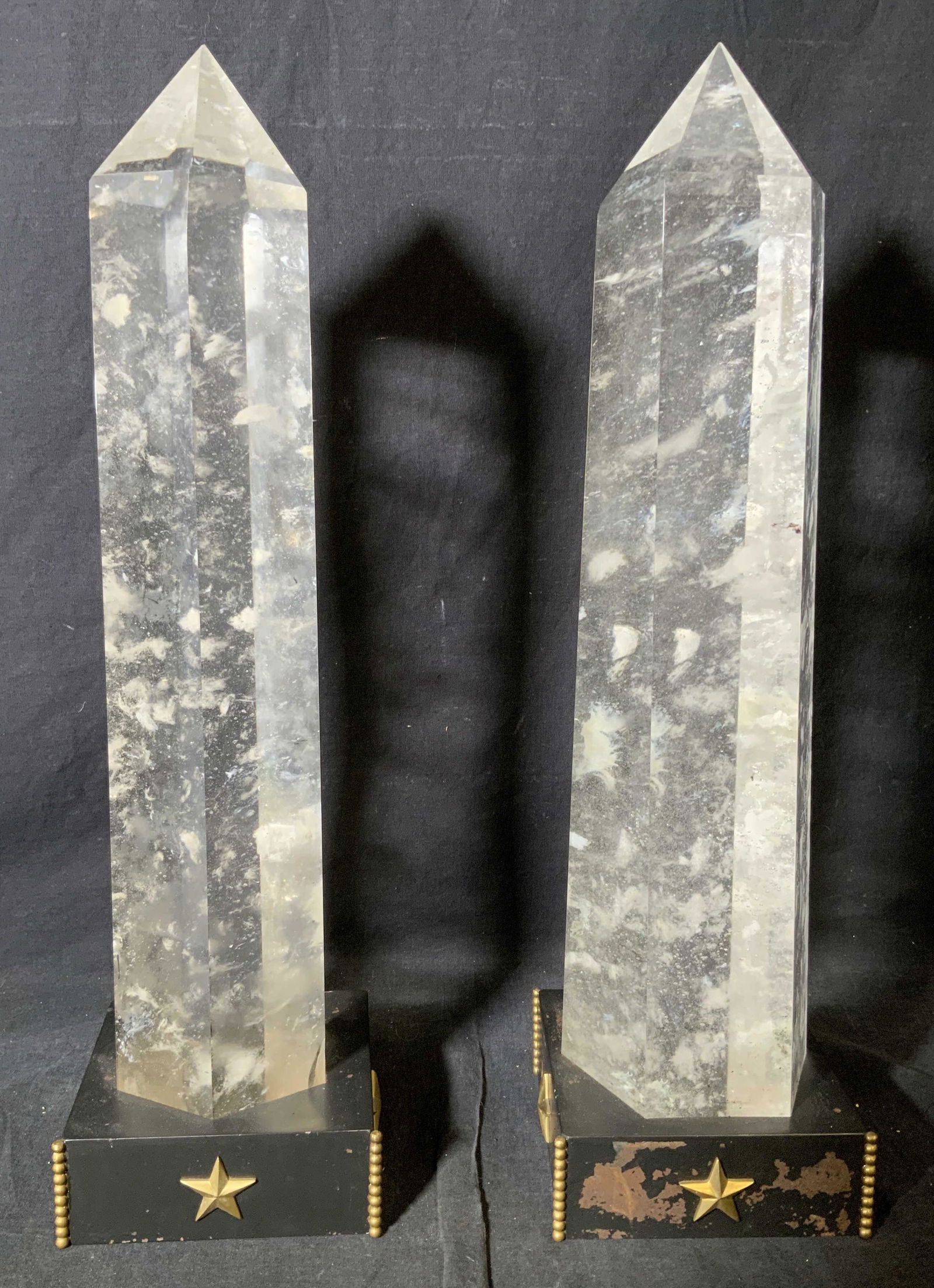 Pair Rock Crystal Prisms Obelisks 20.5 in H (1 of 10)
