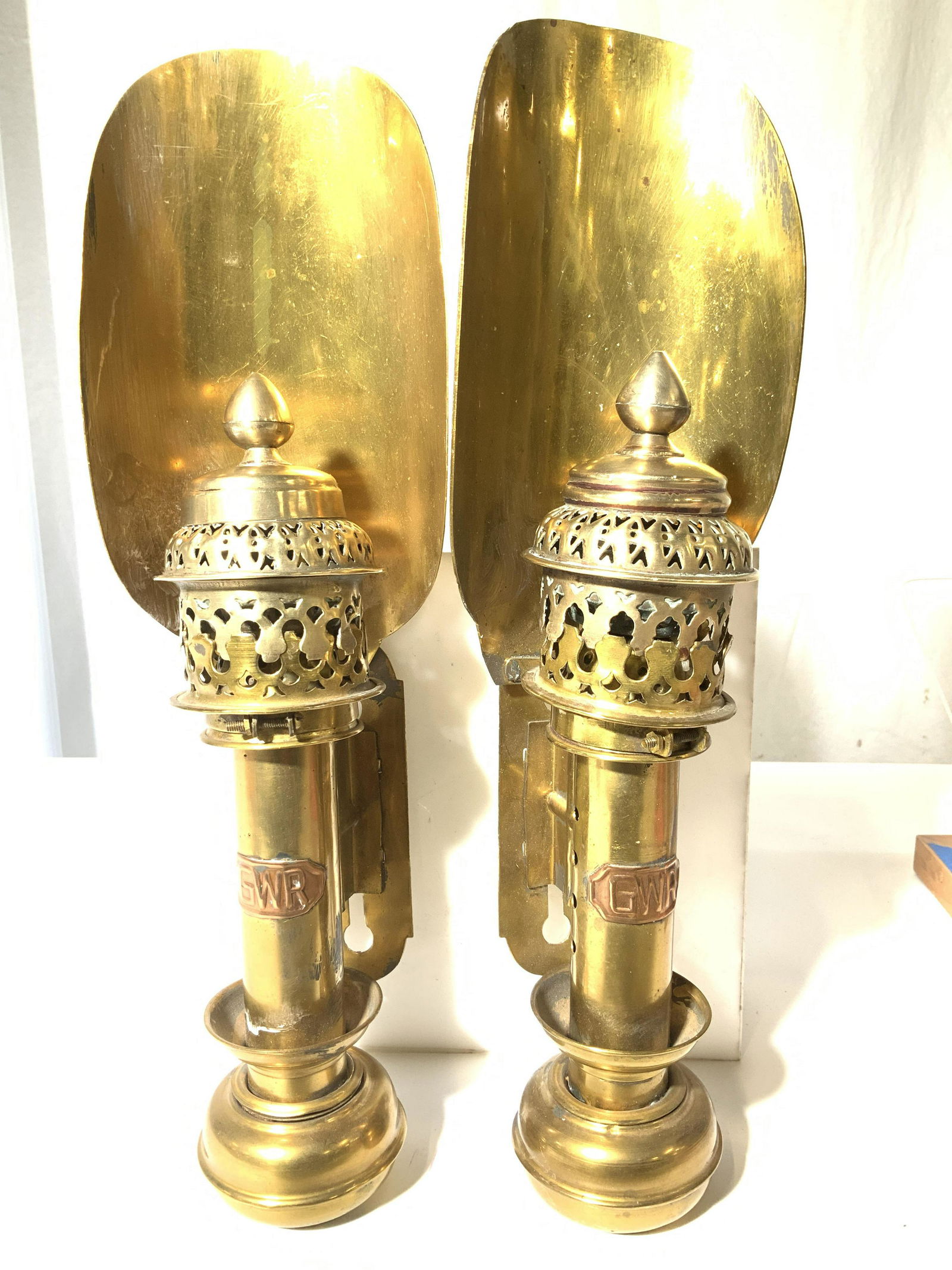 Antique Pr Brass English RR Sconces (1 of 12)