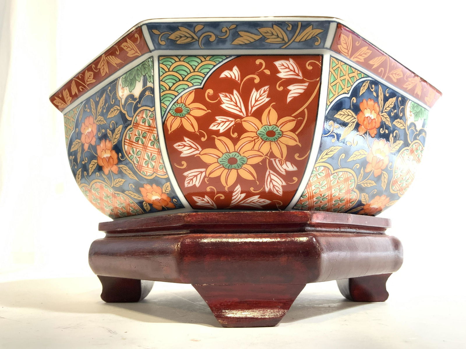 Signed Asian Porcelain Bowl W Wooden Stand (1 of 10)