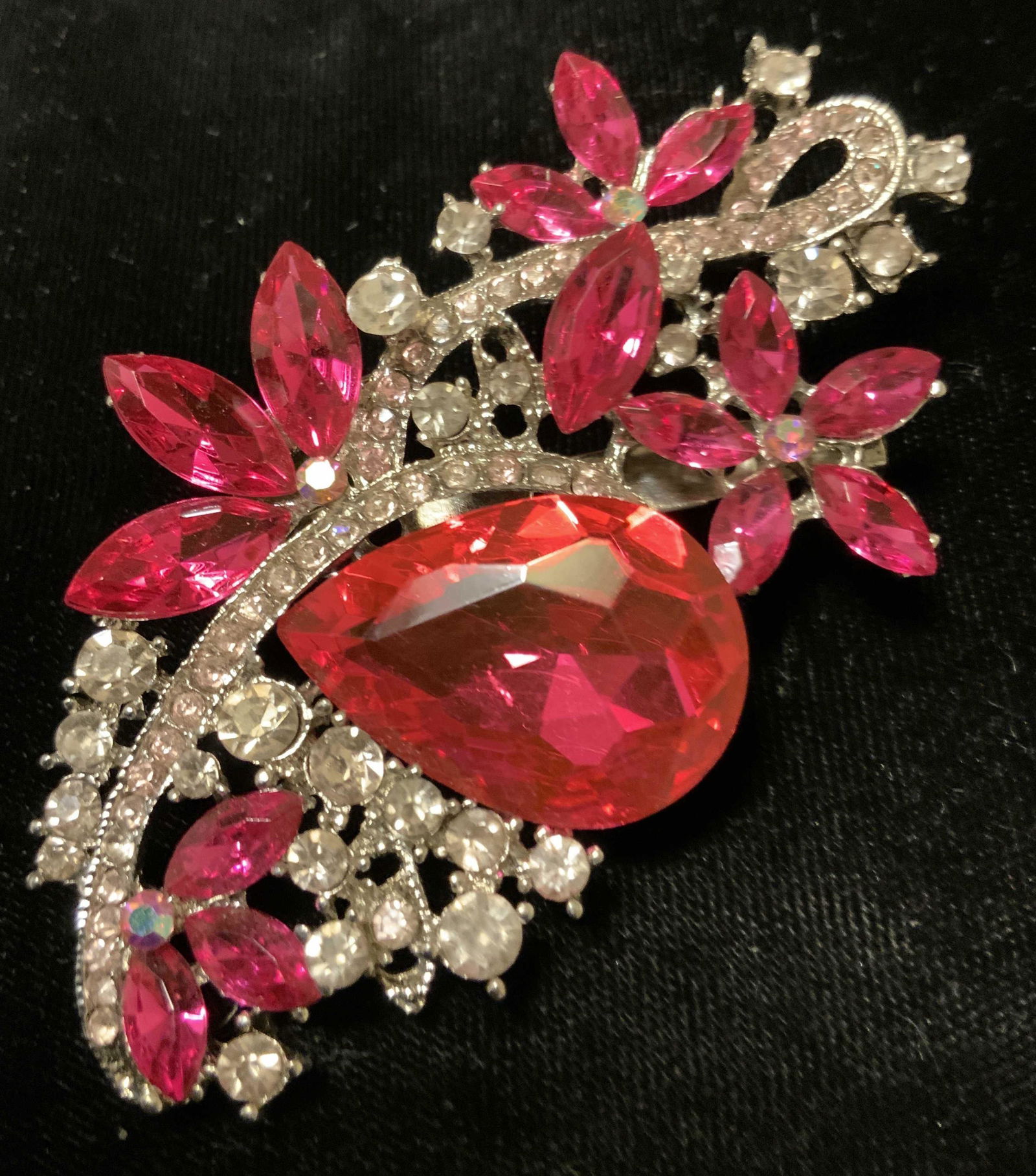 Statement Pink Clear Rhinestone Floral Spray (1 of 11)