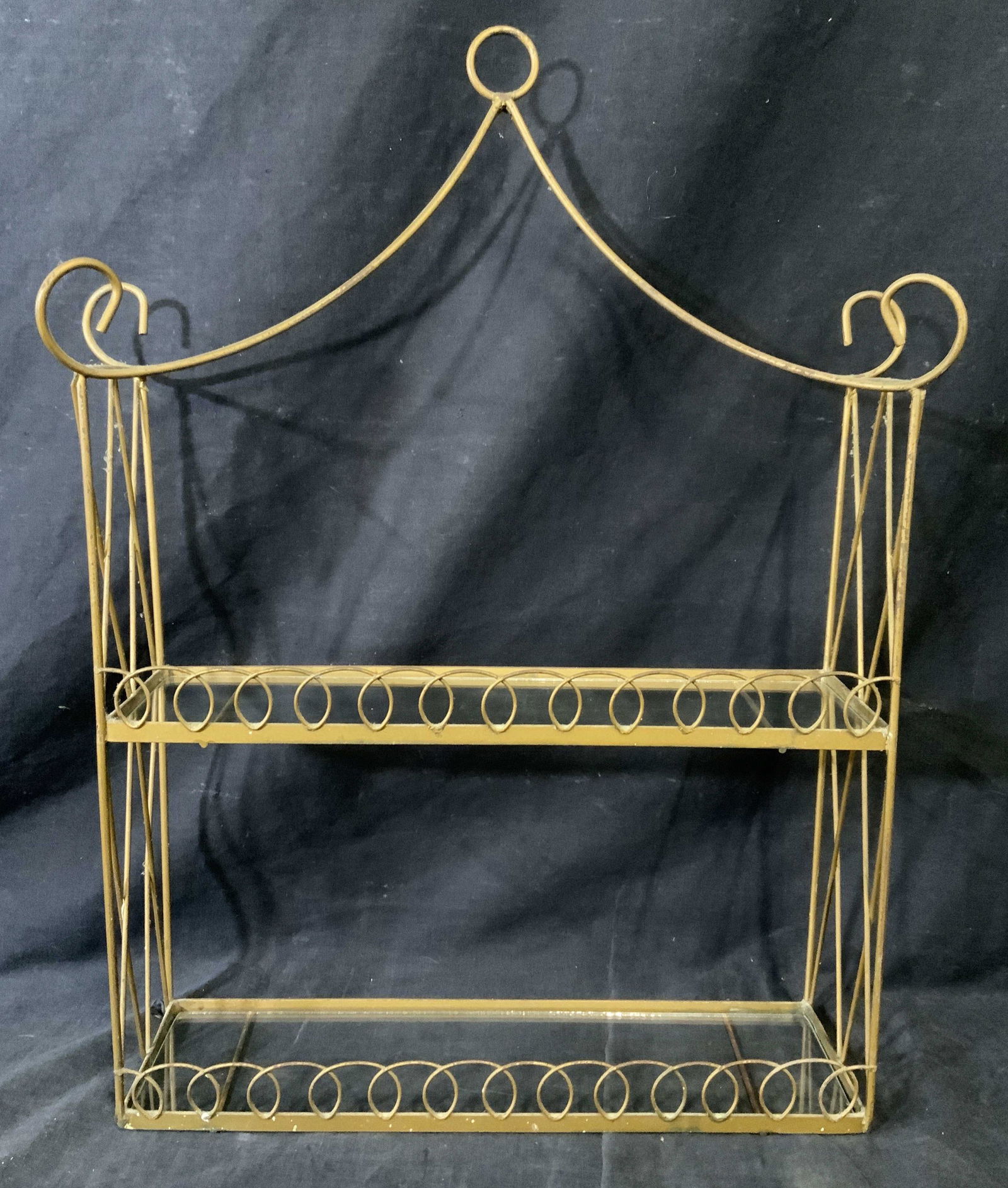 Vintage Brass Wall Unit w Glass Shelves (1 of 7)