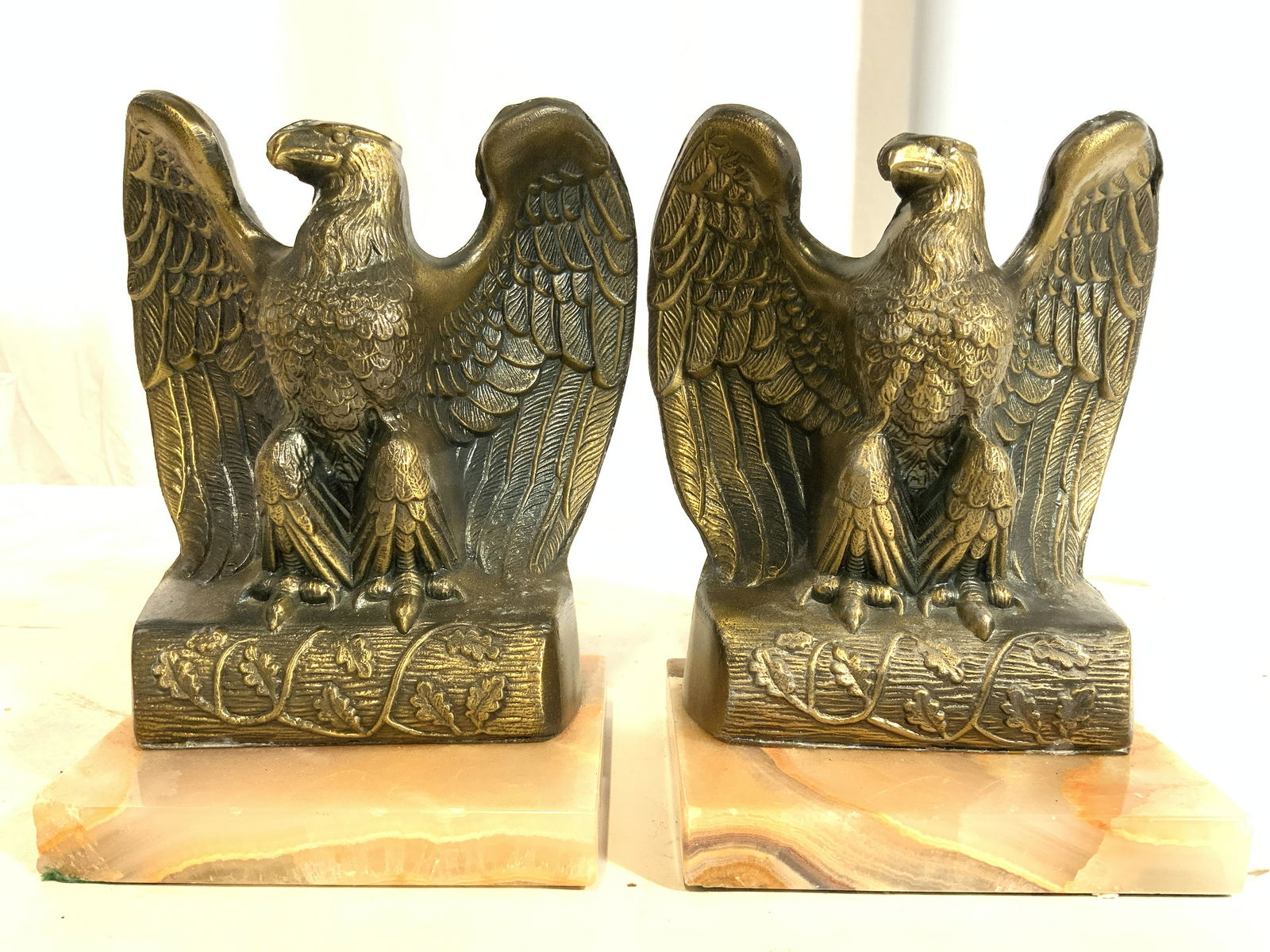 Pair Metal Eagle Bookends W Stones Bases (1 of 10)