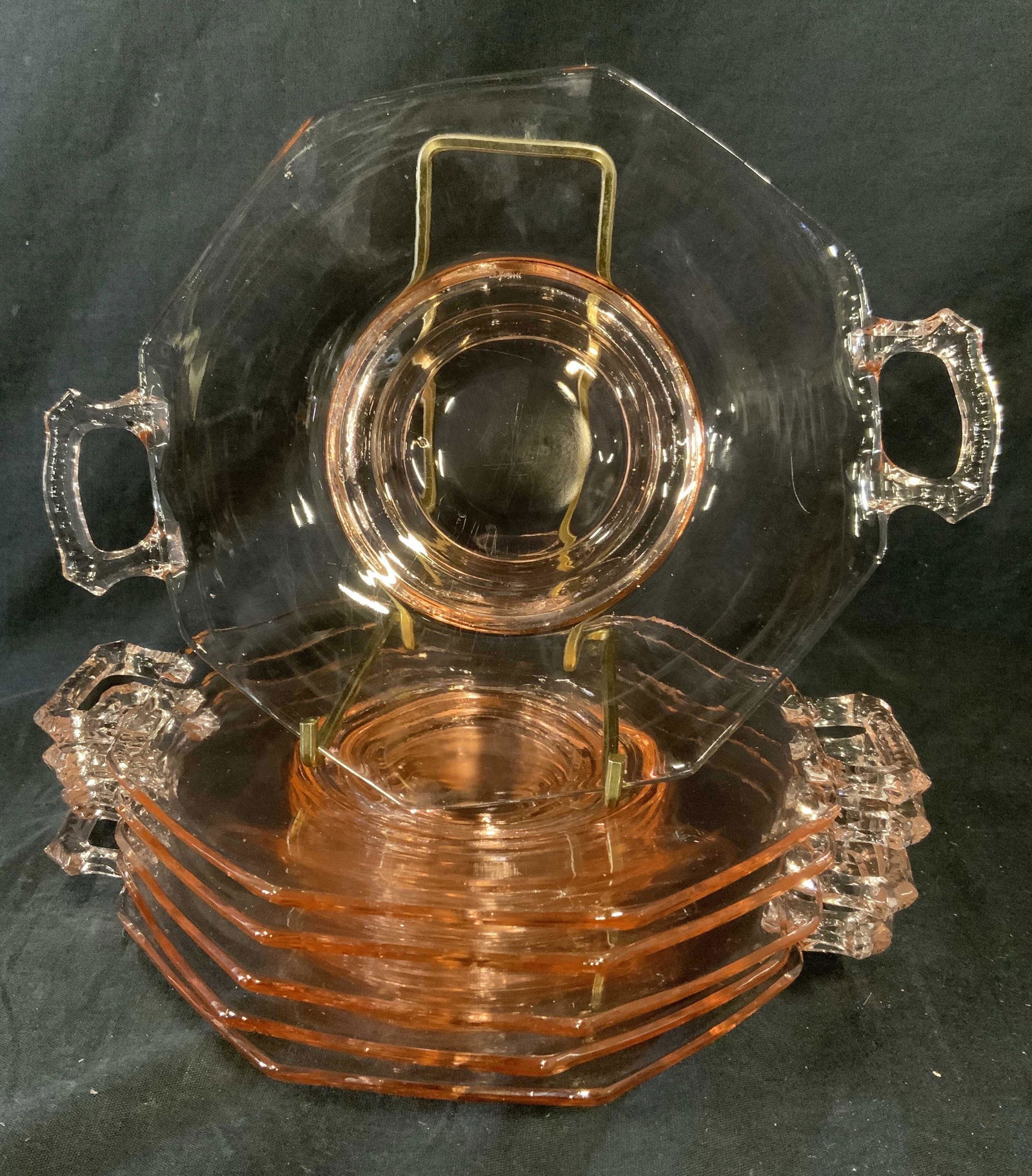 Set 6 Vintage Depression Glass two handled plates (1 of 3)