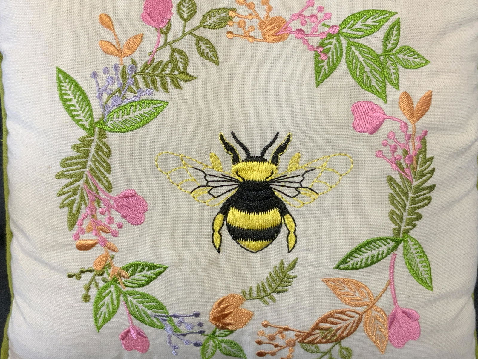 Hand Embroidered Bee Throw Pillow (1 of 9)