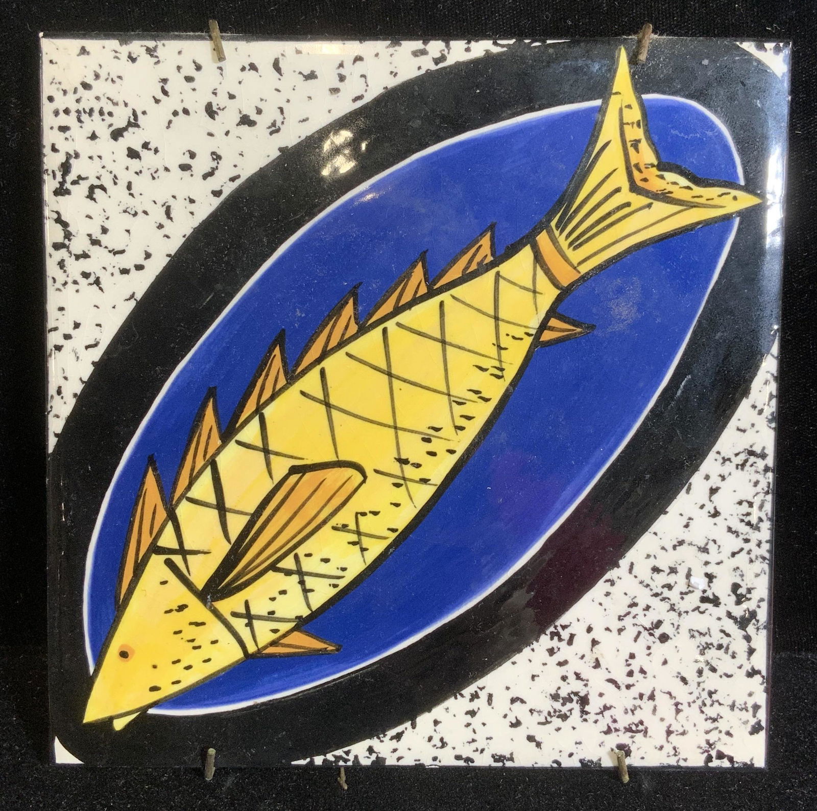 Signed Artist, Hand Painted Ceramic Fish Tile (1 of 6)
