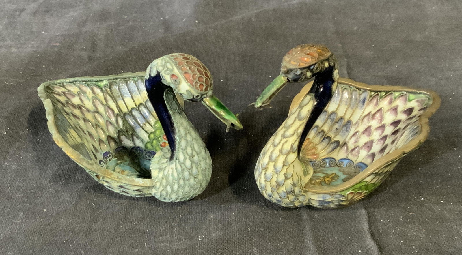 Pair Enamelware Swan Trinket Dishes (1 of 7)
