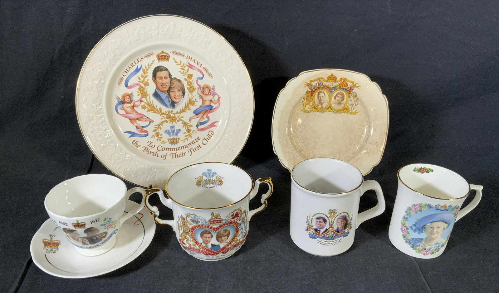 Lot 7 Royal Family Commemorative Dishes & Cups: Lot 7 Royal Family Commemorative Dishes & Cups, stamps read ‘Made in England’, ‘Made in England Decorated in Canada by Creemore China & Glass Creemore, Ont’, ‘July 1981 Royal Wedding Elizabe