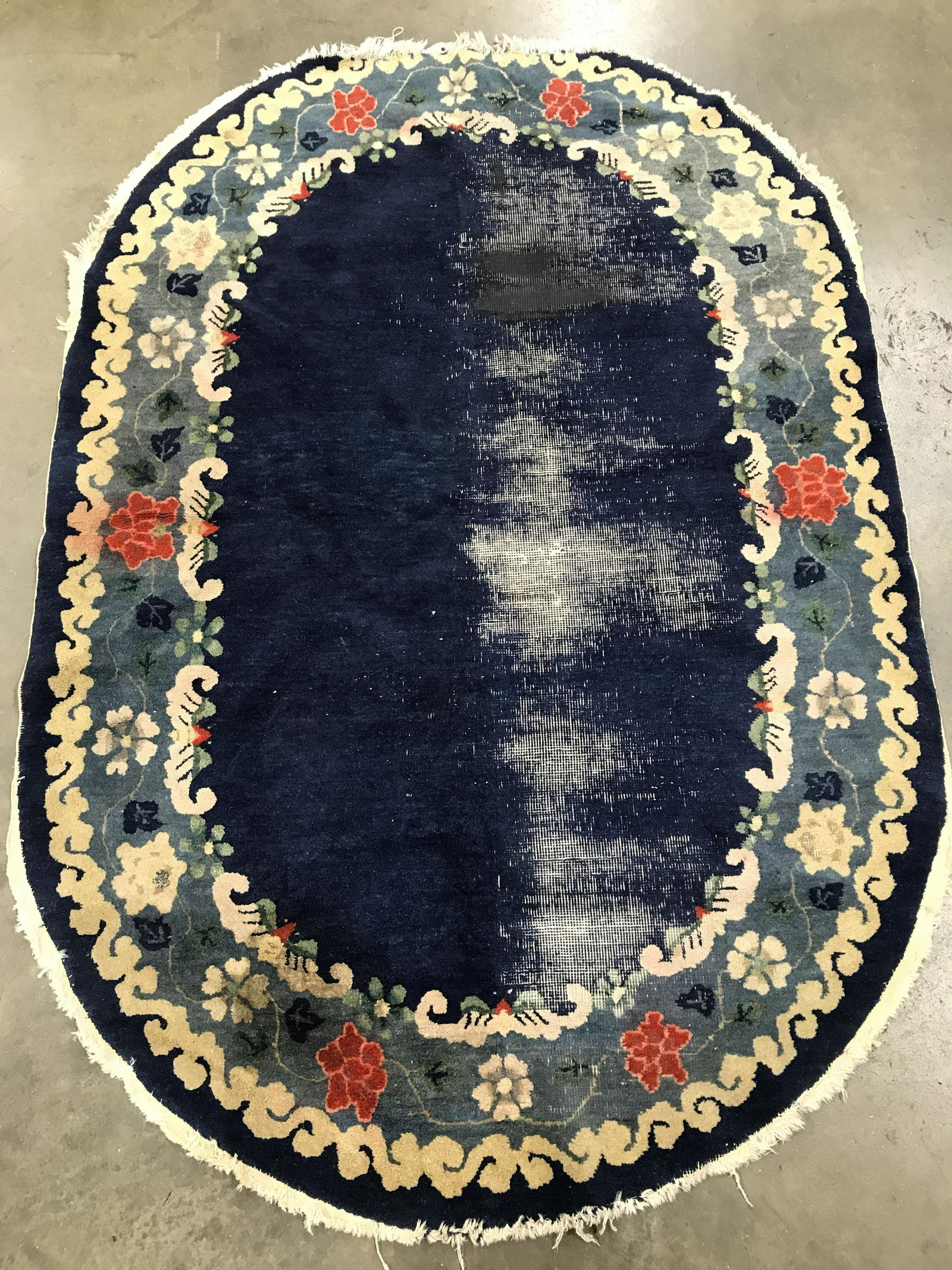 Vintage Oval Handmade Chinese Art Deco Rug (1 of 8)