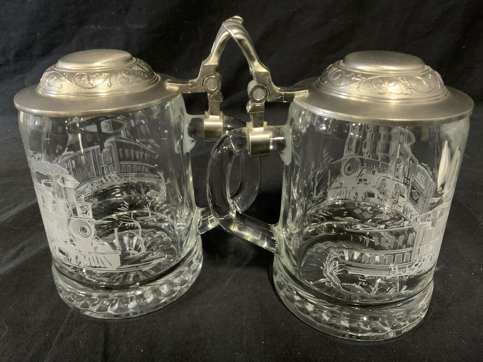 Pair German Glass Beer Steins (1 of 6)