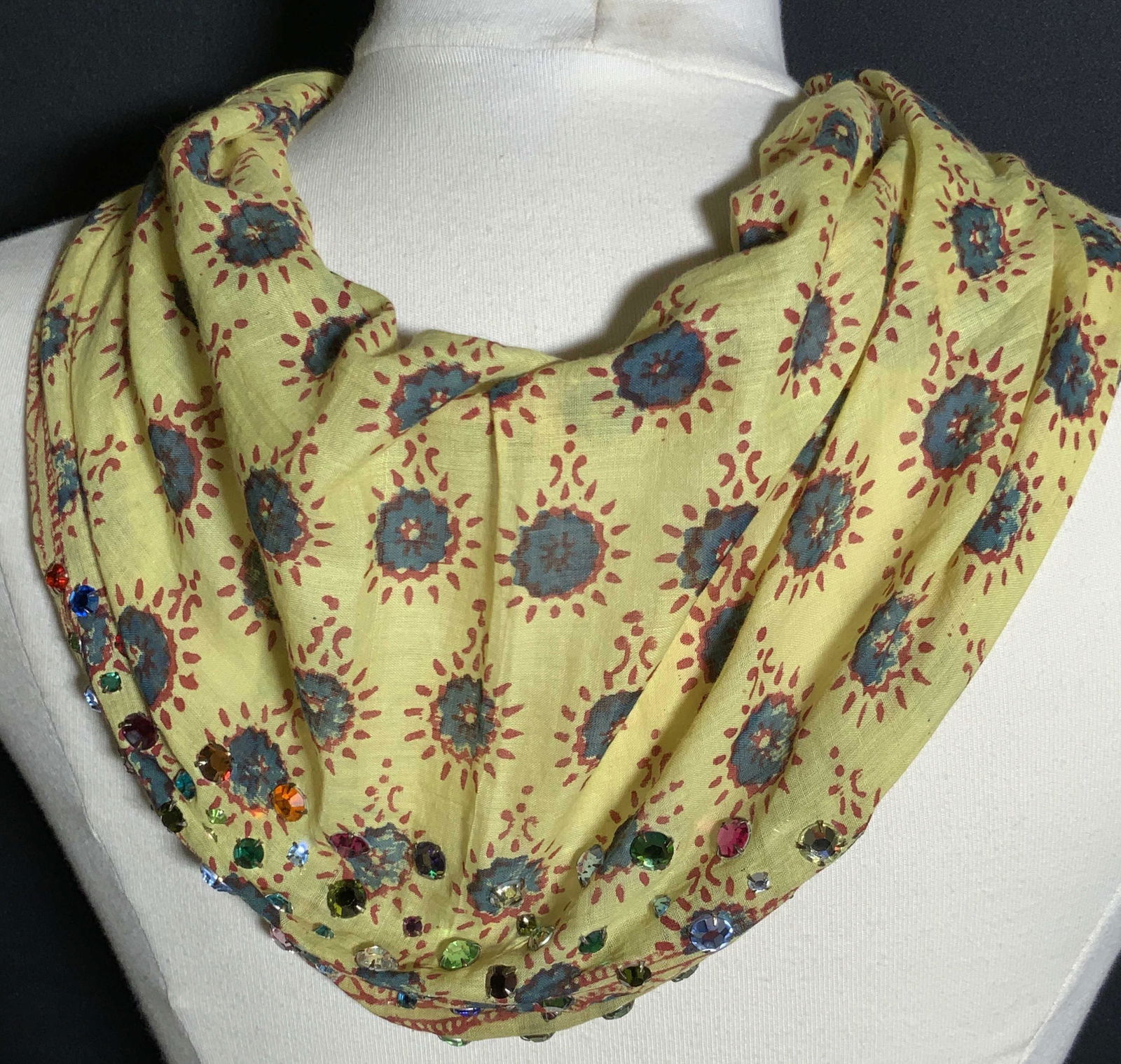 Patterned Rhinestoned Cotton Head Scarf (1 of 10)