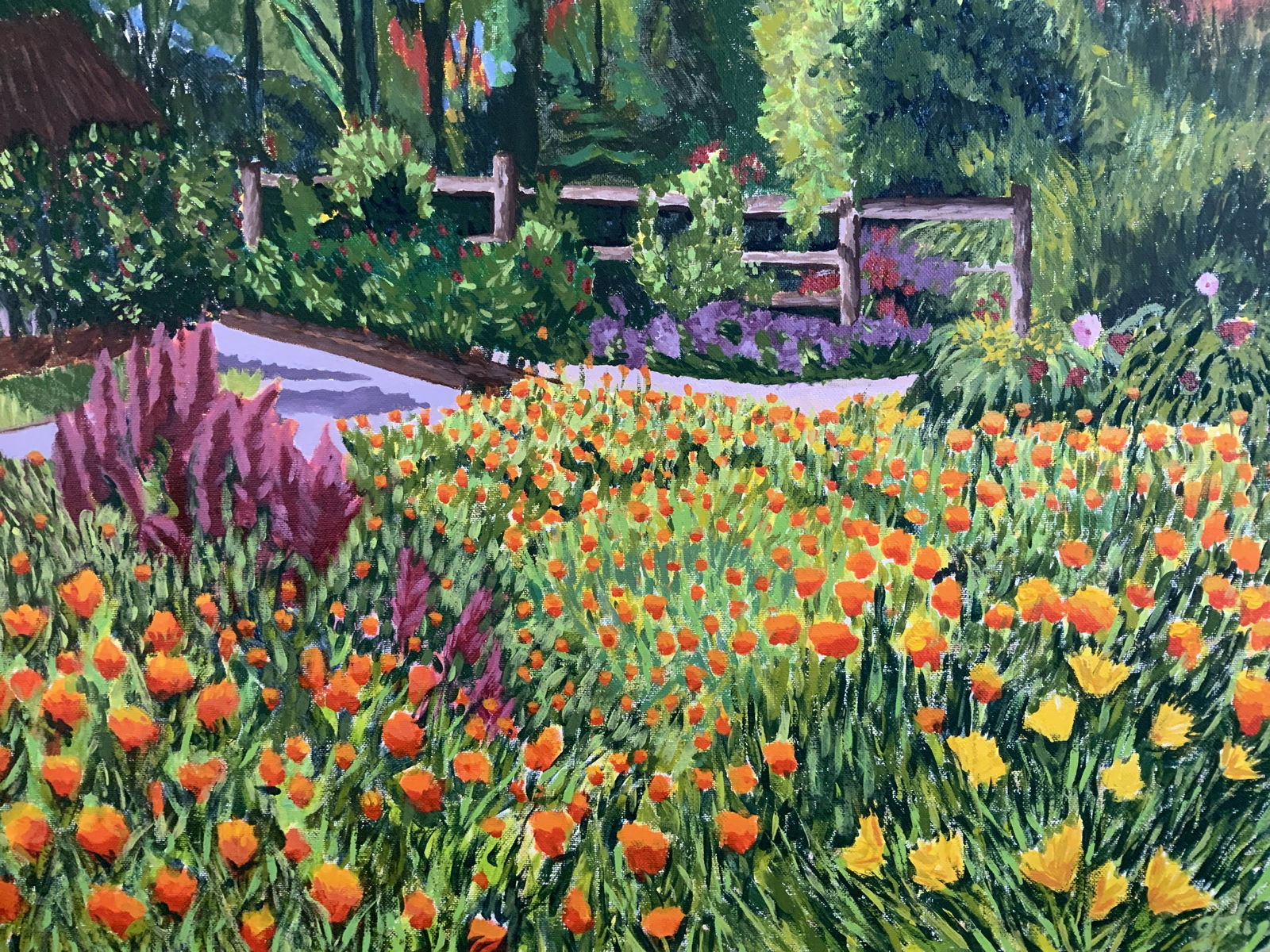 Signed Acrylic Painting Of Garden, Artwork (1 of 12)