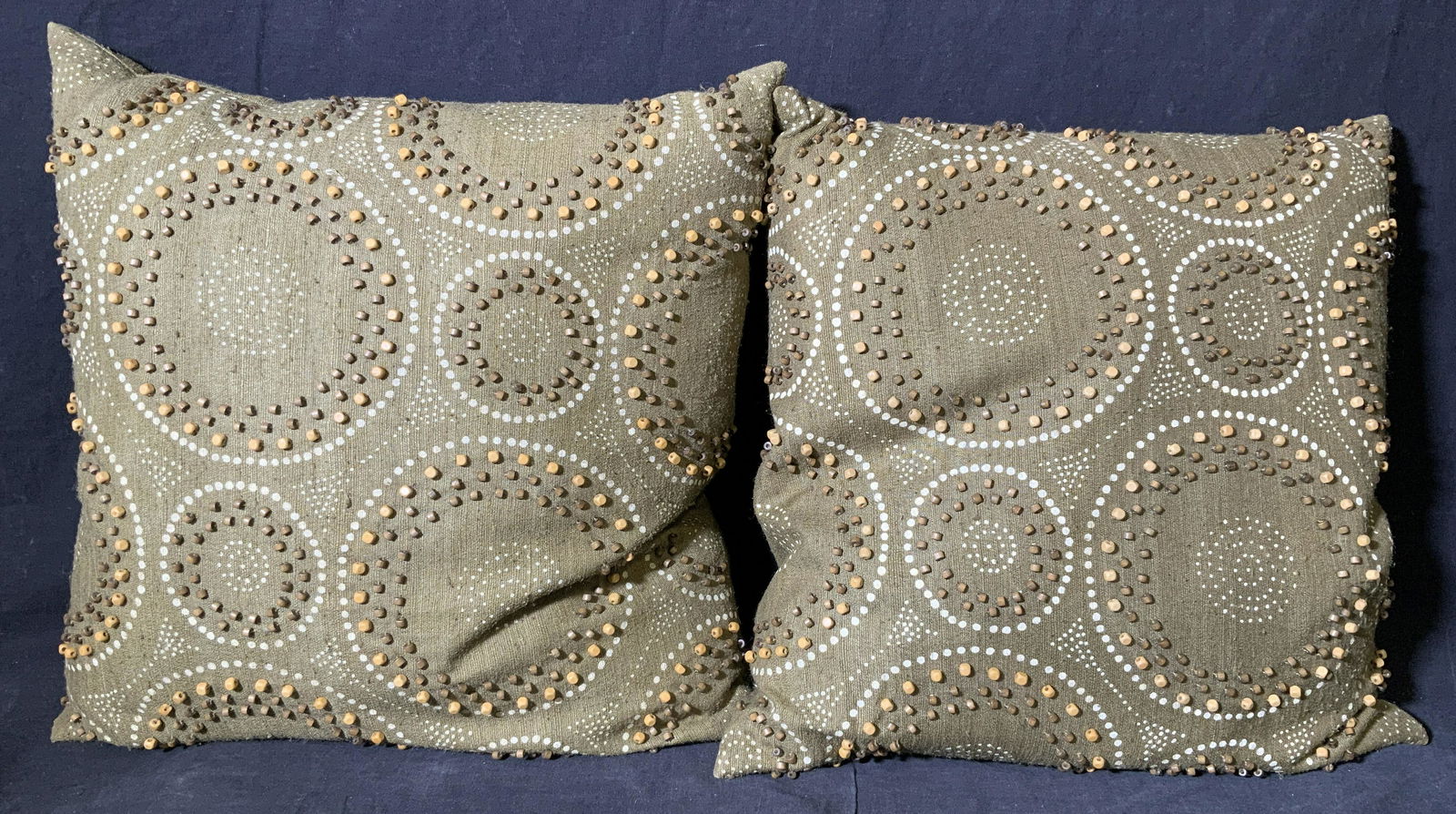Pair Beaded Dark Green Throw Pillows (1 of 6)