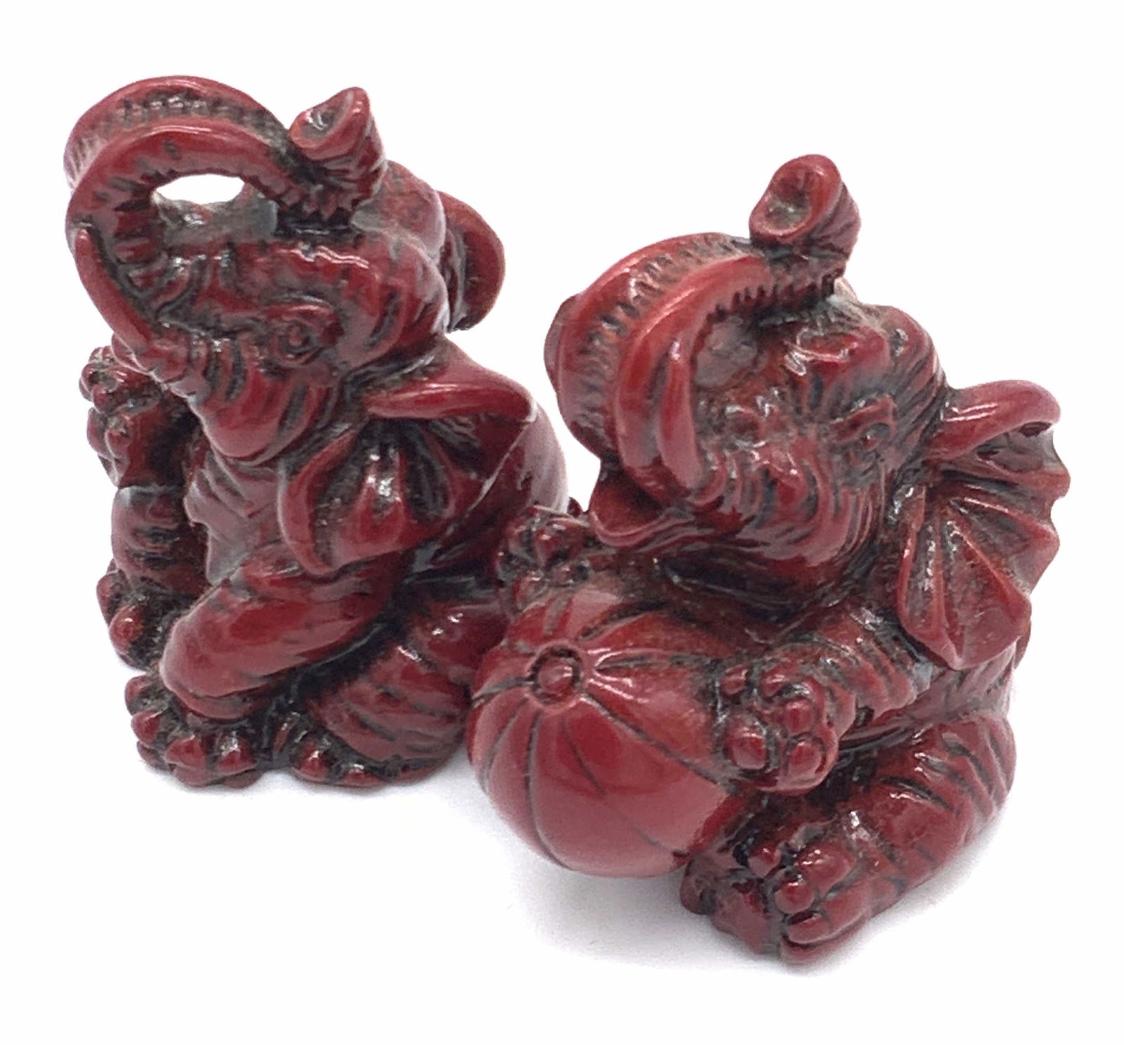 Pair Carved Resinous Red Elephant Figurals (1 of 7)