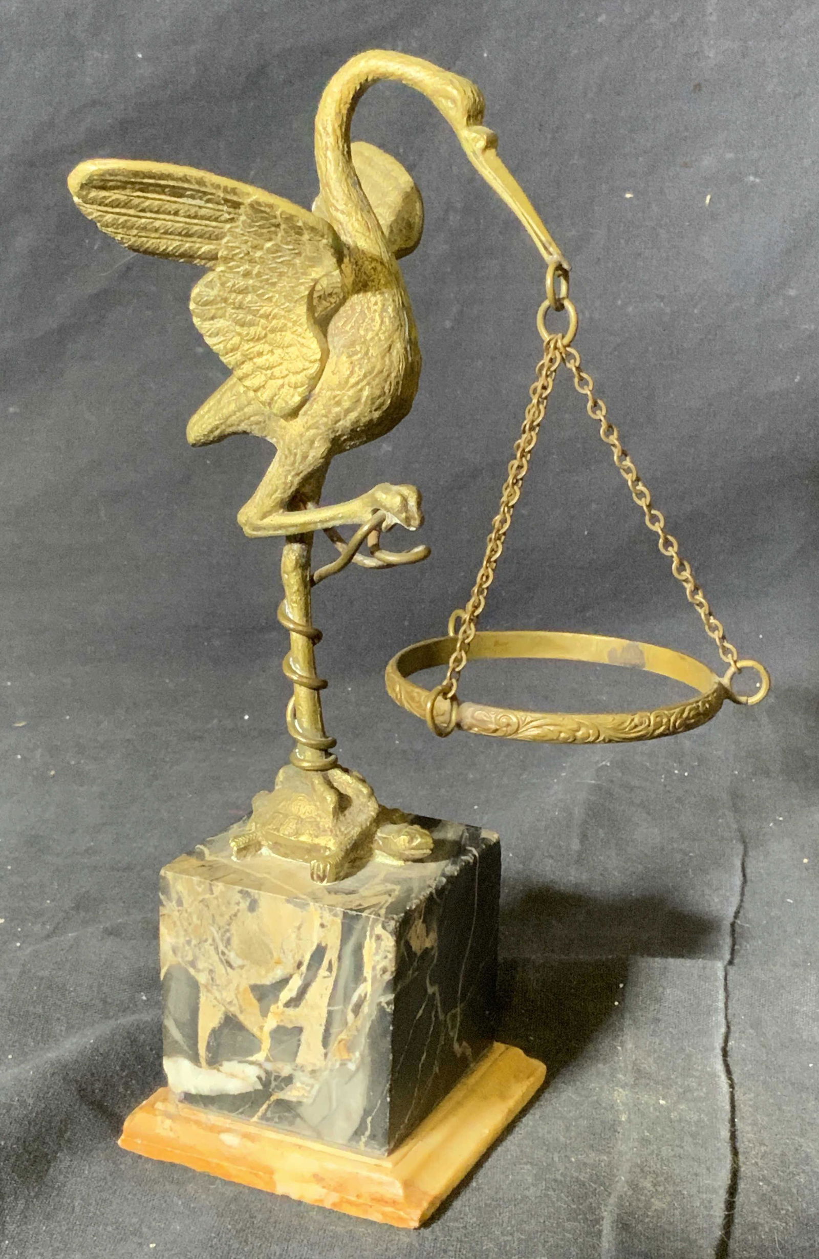 Brass & Marble Chinese Crane & Turtle Statue (1 of 7)