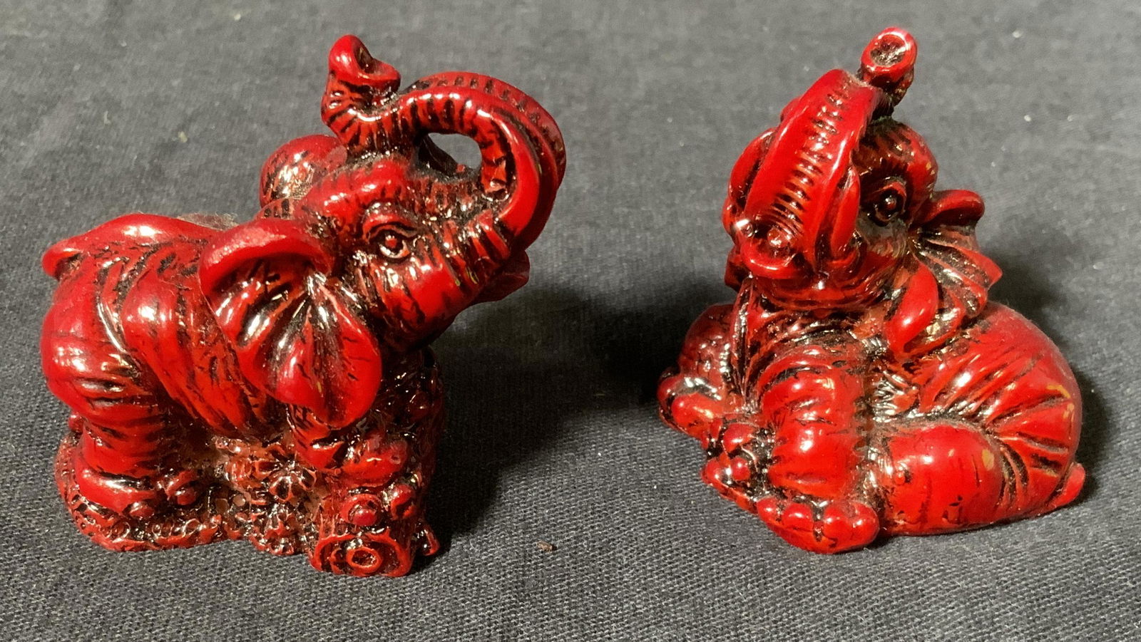 Pair Red Resin Elephant Figurines (1 of 7)