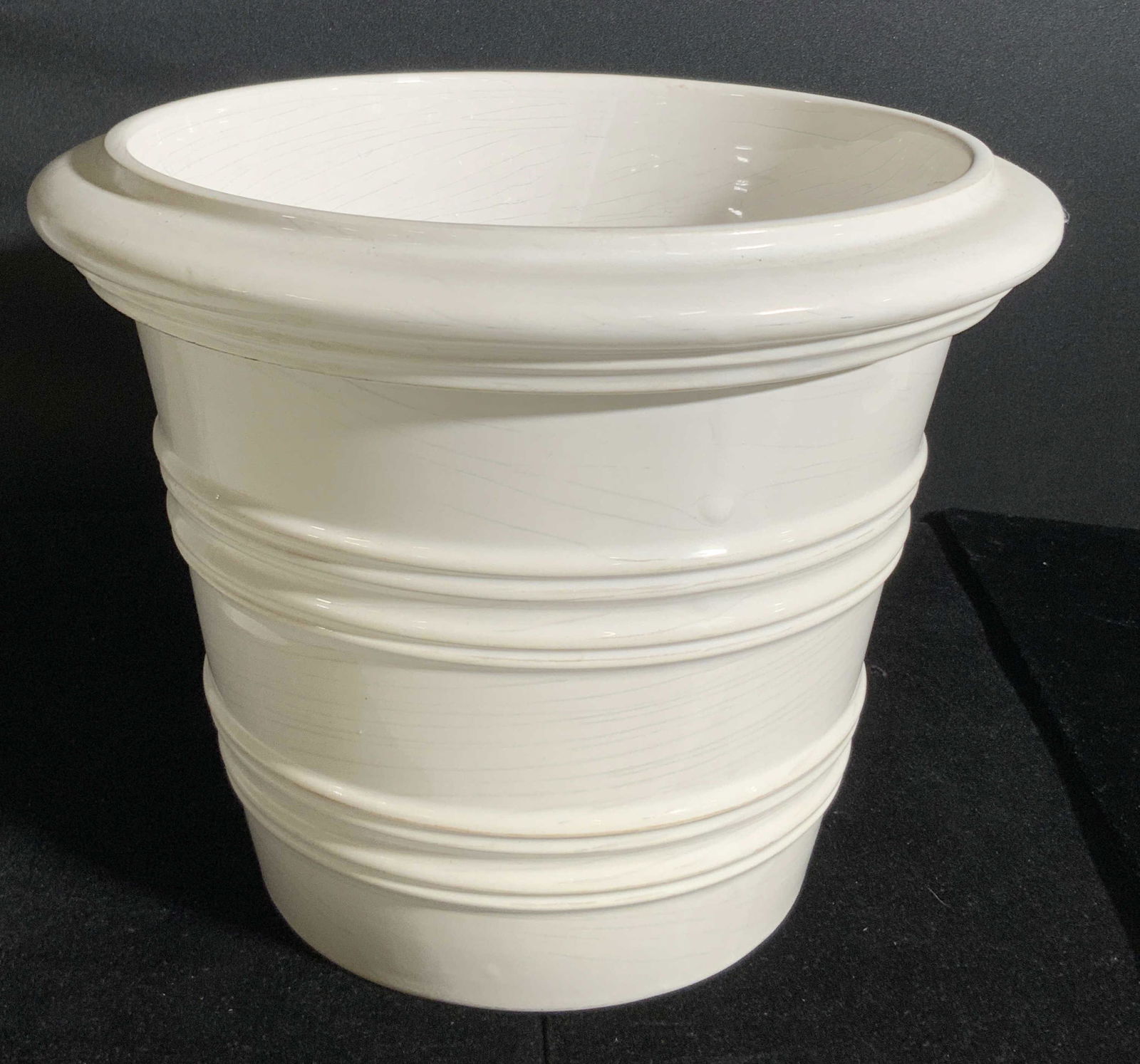 Banded Glazed White Ceramic Planter (1 of 7)