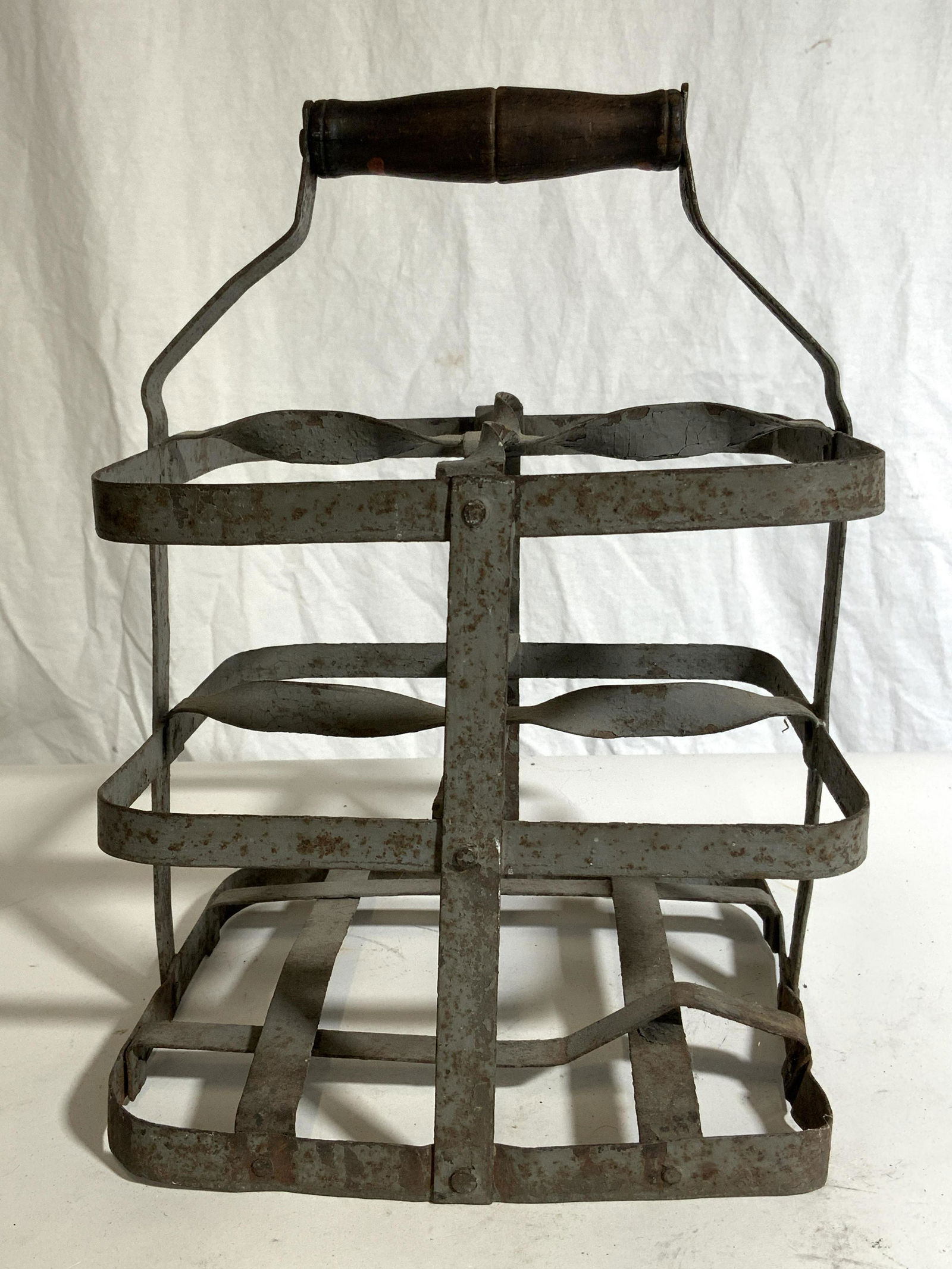 Antique Metal Milk Bottle Carrier W Wood Handle (1 of 8)