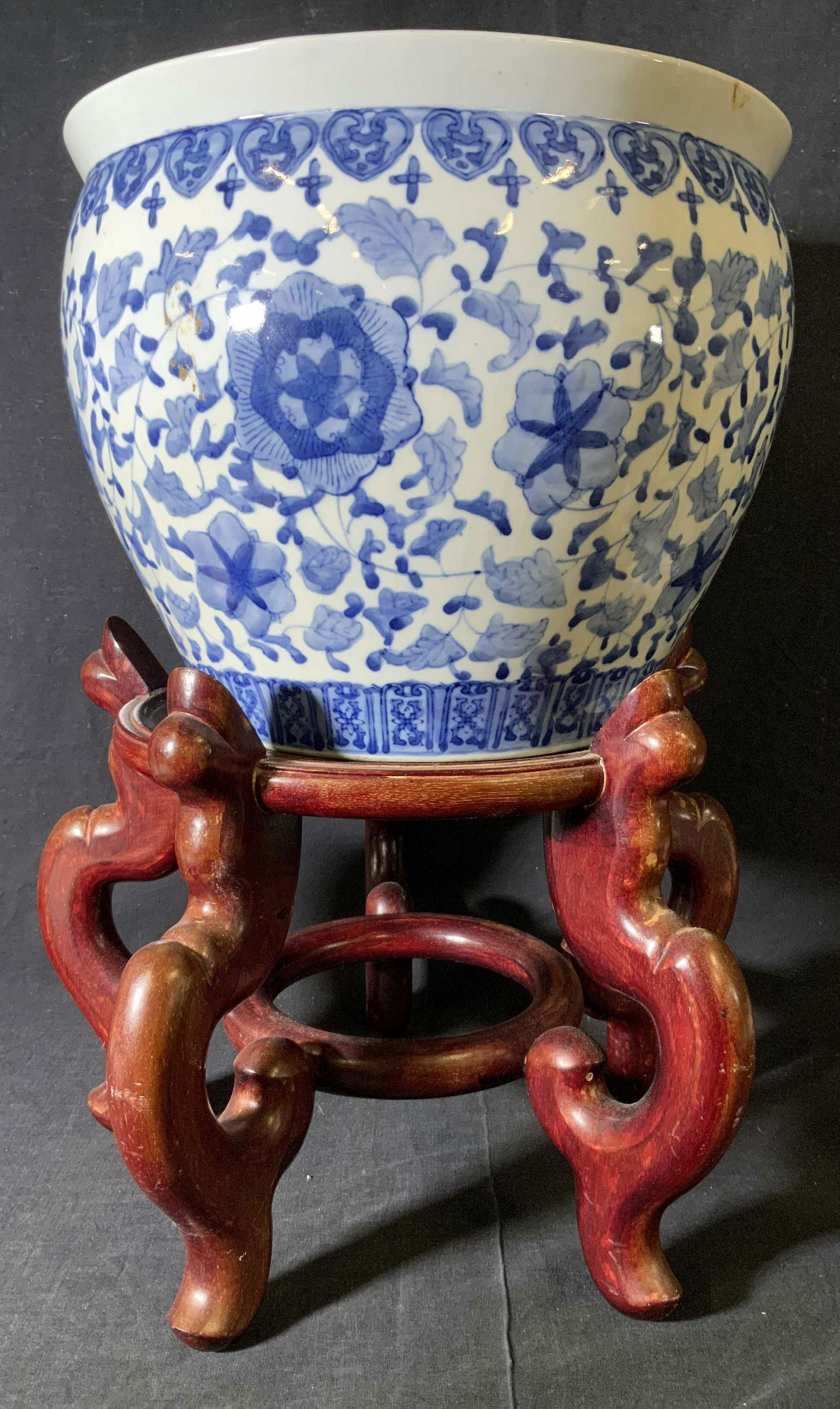 Asian Style Ceramic Planter with Wooden Stand (1 of 6)