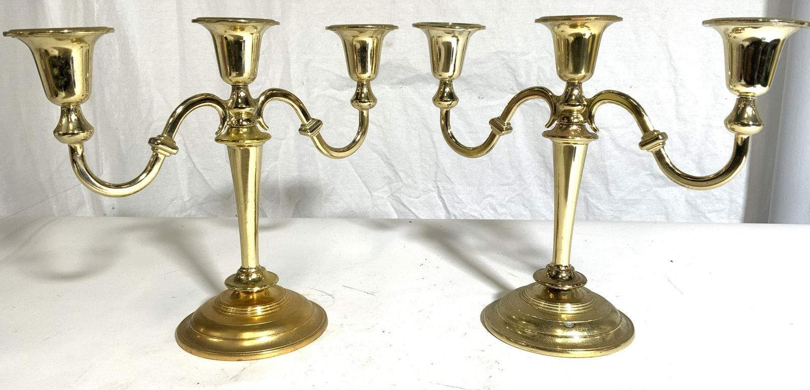 Pair 3 Arm Brass Candelabras (1 of 8)