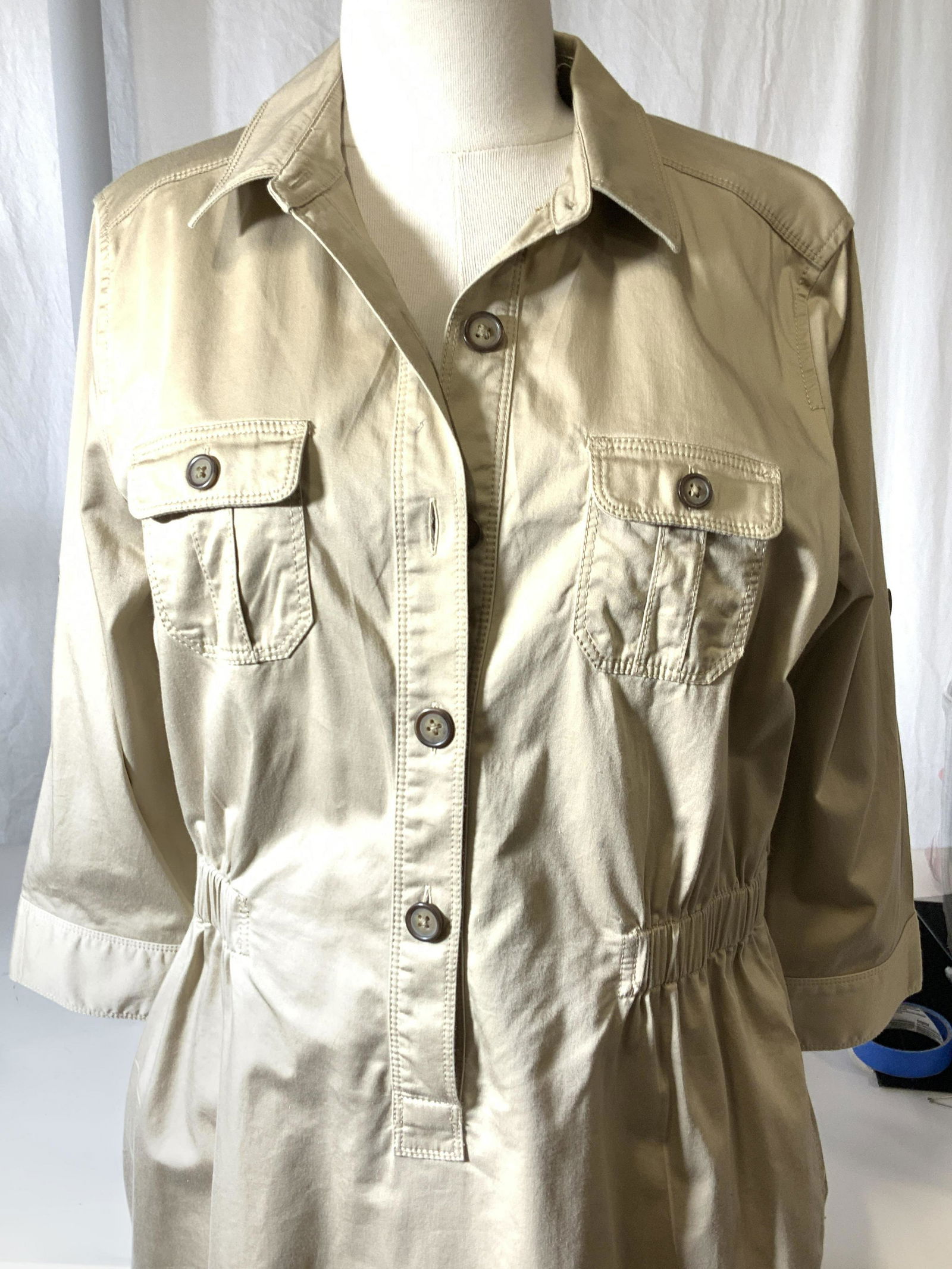 Designer DKNY & Ann Taylor Loft Dresses, 3: Contemporary summer and springtime dresses in neutral beige. All designer labeled. DKNY Sleeveless tank dress , sz M, 38 in long, embroidered and mesh overlay. Vntg DKNY linen tank dress, sz 8, black