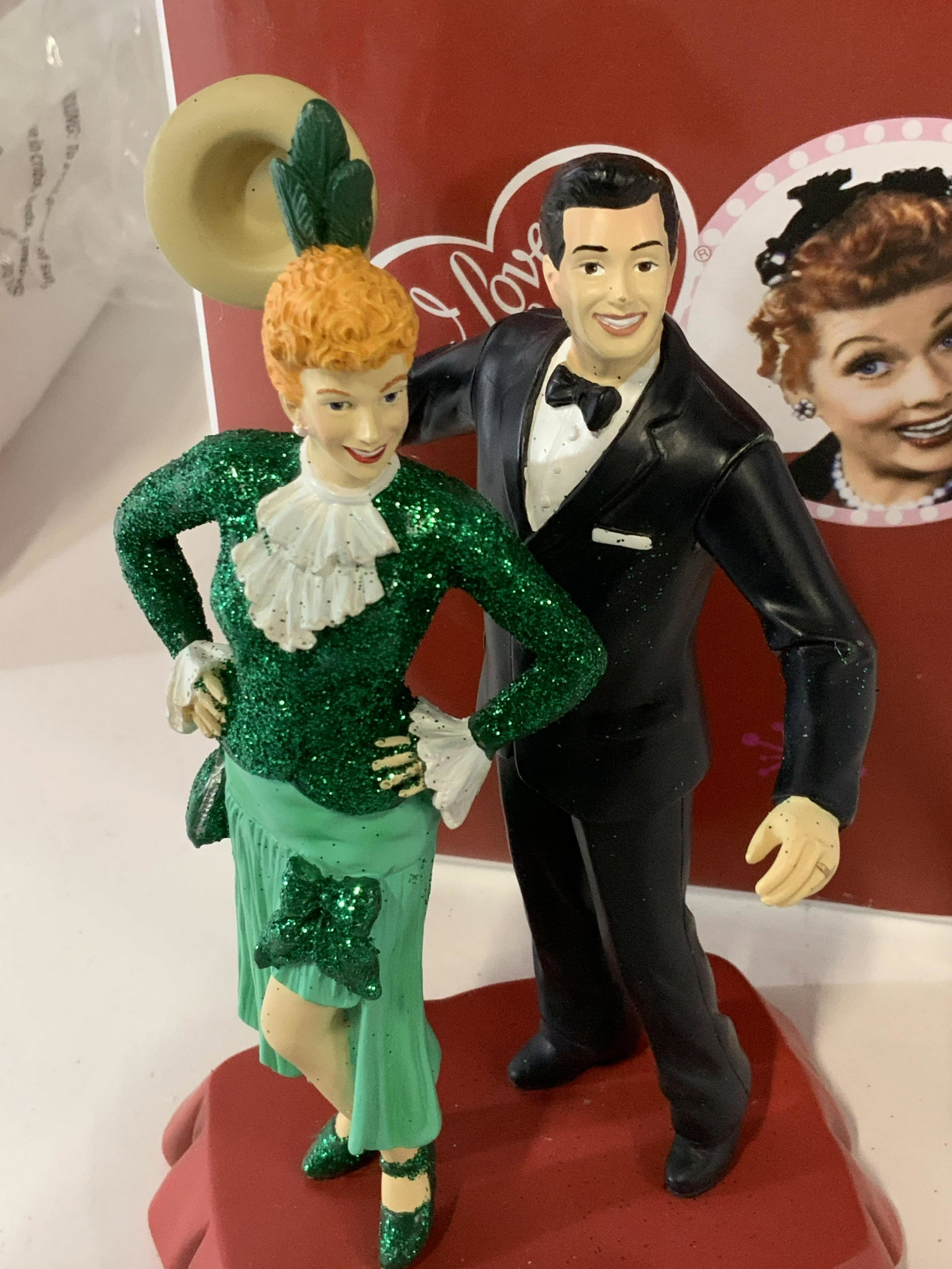 I Love Lucy Collectible Giftware: Lucy and Ricky Westland Giftware Sculpture c. 2010 of Ricky and Lucy in Dance Show clothing. Comes in original box. Lucy figural needs to be re glued 6.25 in. x 4 in. Item no 19801 I love Lucy collect