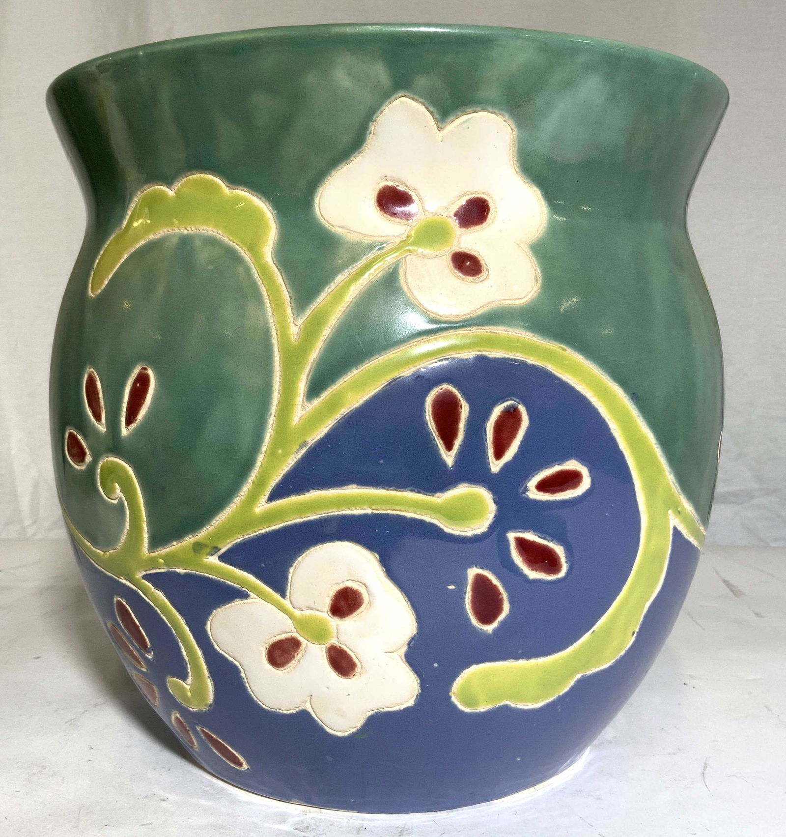 Signed Floral Detailed Ceramic Planter (1 of 8)
