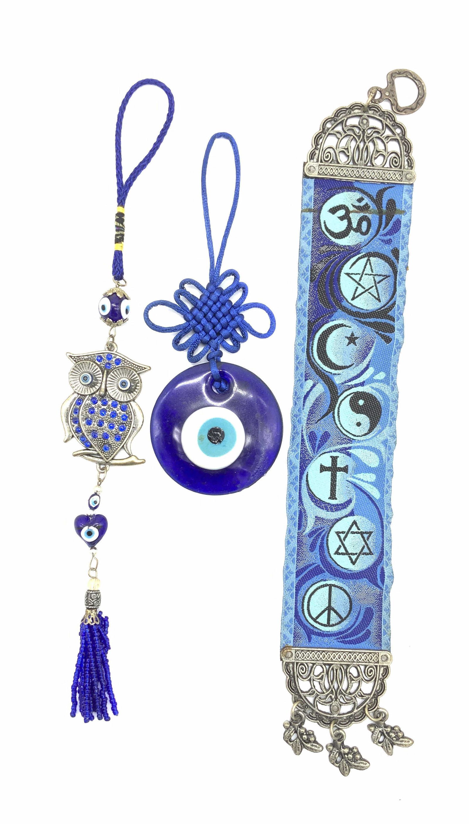 Grp 3 Glass Evil Eye, Owl, & Peace Ornaments (1 of 6)